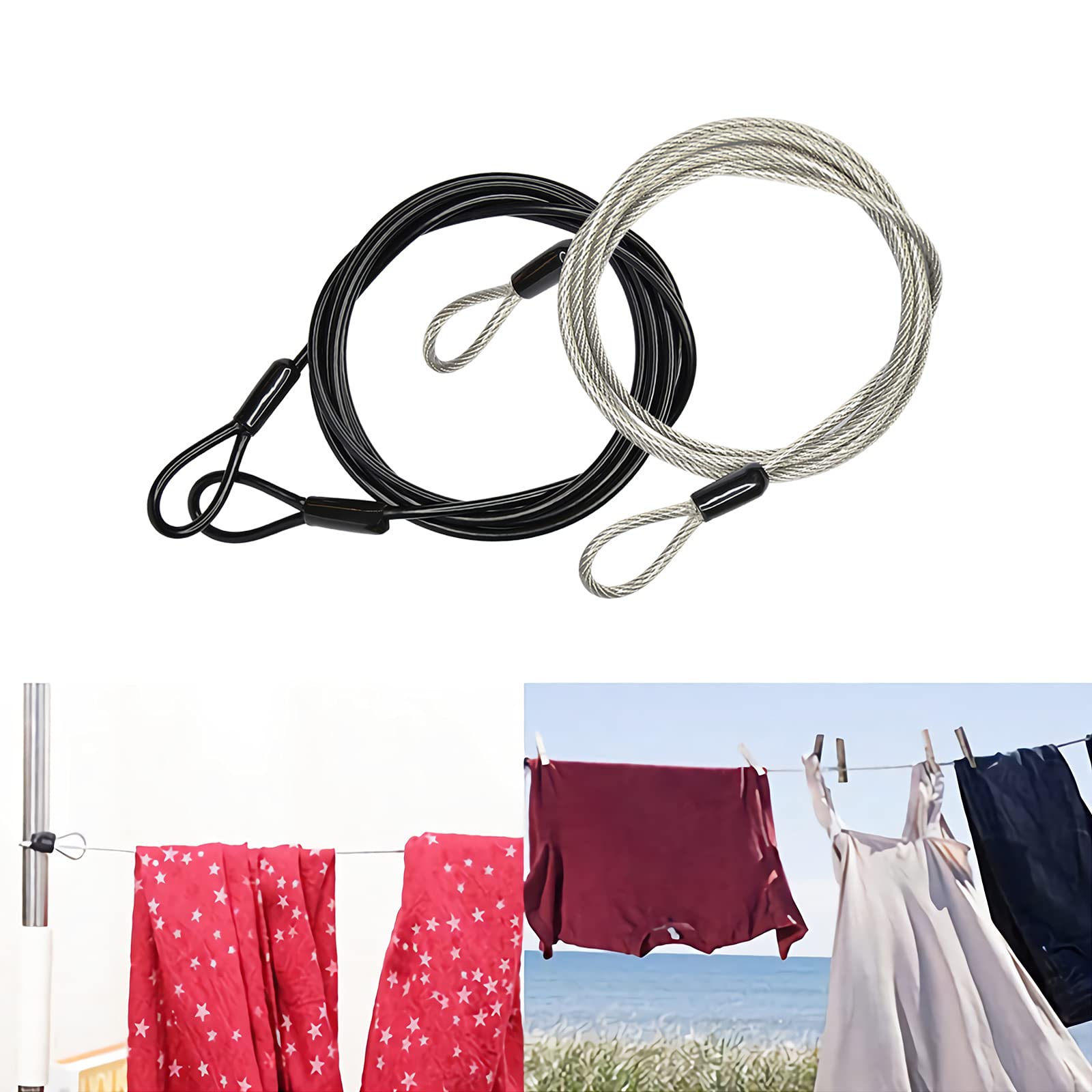 100CM/3.3ft 3mm Outdoor Travel Security Cable Lock,Braided Steel Coated Safety Cable Luggage Lock,Safety Cable Wire Rope Double Loop Lightweight GOMRQING (2 Pack)