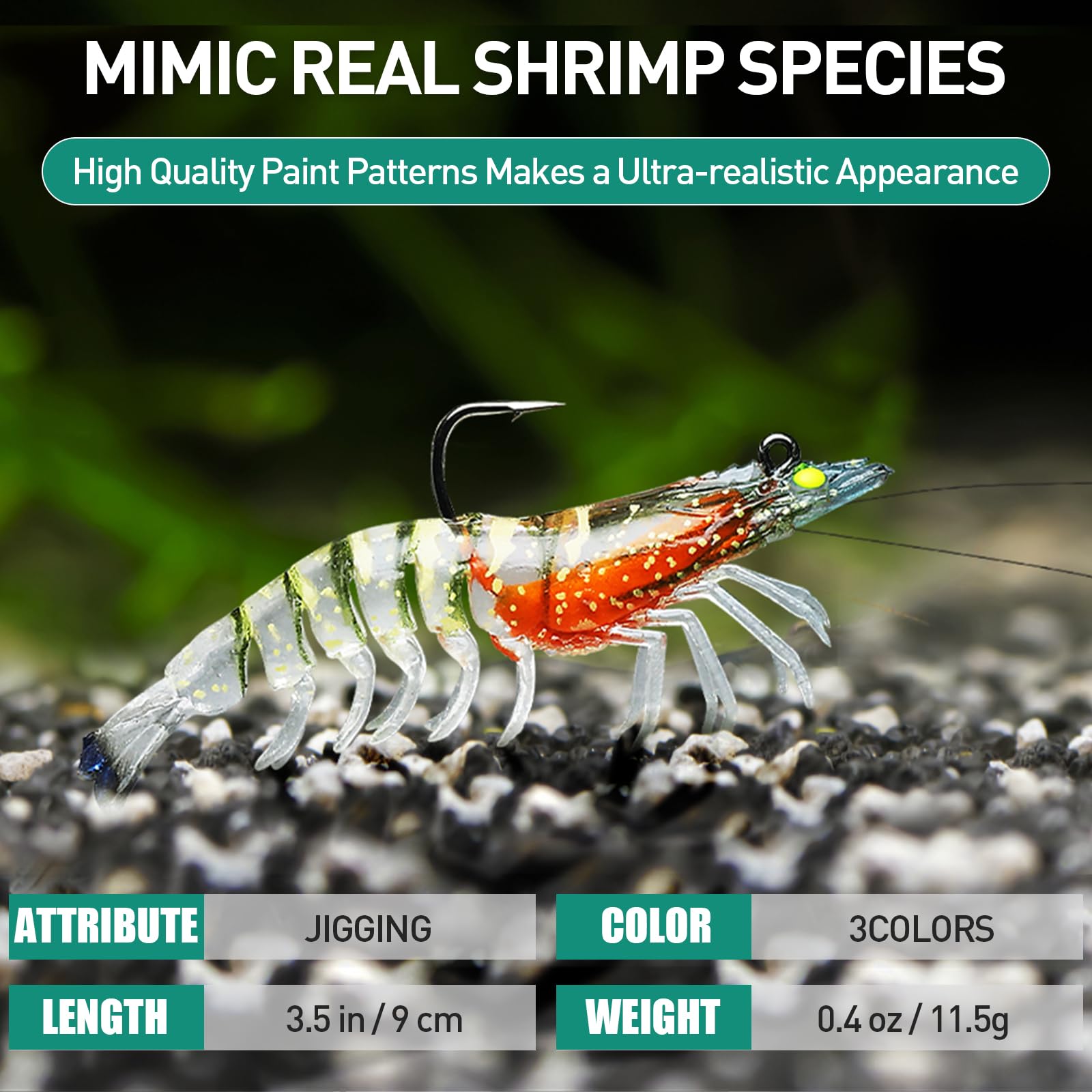TRUSCEND Pre-Rigged Fishing Jigs, 1:50 Super Durable TPE Bass Fishing Lures, Well-Made Lifelike Soft Shrimp Swimbait, Weedless MarshSwamp Fishing Lure for Trout Crappie Walleye, Keep Separately!