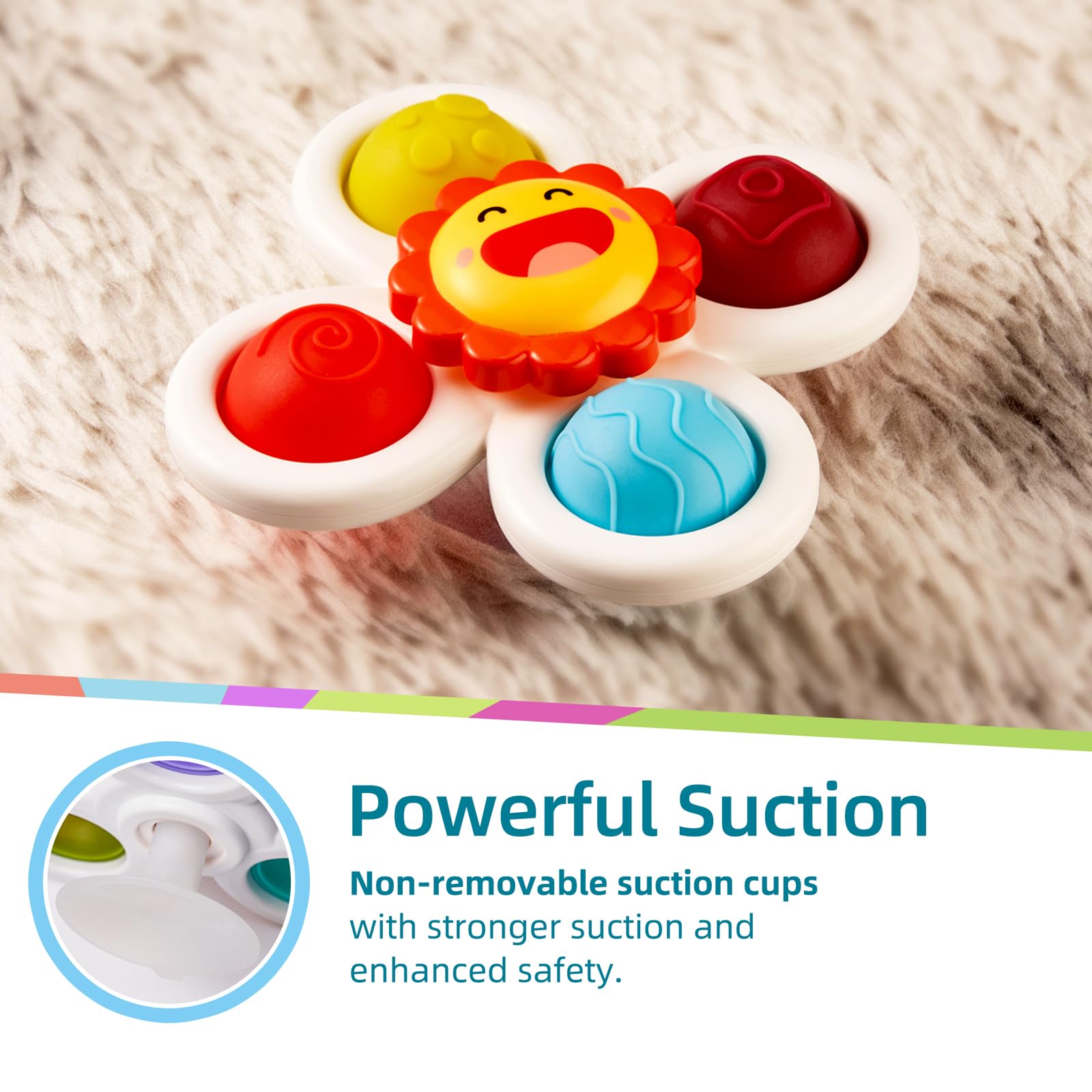 LiKee Strong Suction Cup Fidget Rotating Sensory Bath Toys for Baby, Airplane Car Travel Table & Window Toys for Toddler Boys and Girls, 6+ Months