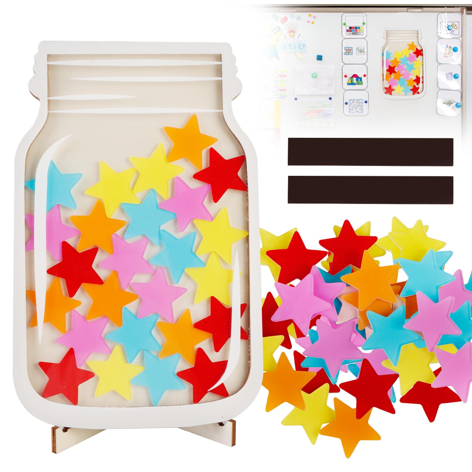 Generisches magnetisches Belohnungsglas, Belohnungsglas für Kinder im Klassenzimmer, personalisiertes Sterne-Belohnungsglas für Schüler und Kinderverhalten, magnetische Belohnungstabelle für Klassenzimmer und Zuhause, M25-JLG