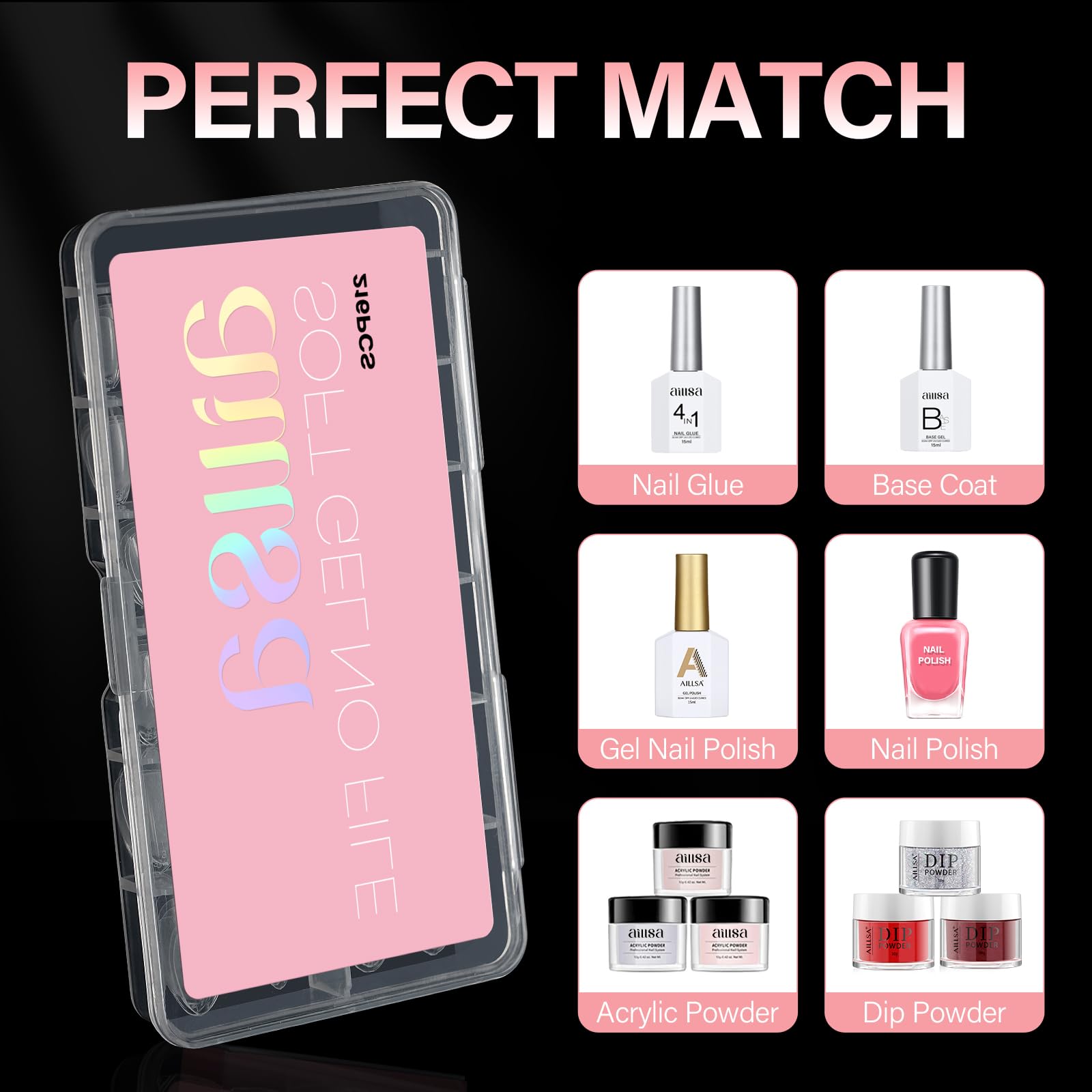 AILLSA Short Almond Nail Tips Pre-Shaped Acrylic Nail Tips Half Matte Full Cover Nails Tips Clear Gelly Press on Flase Tip Nail for Extension Nail Manicure Home DIY 240PCS 15Sizes