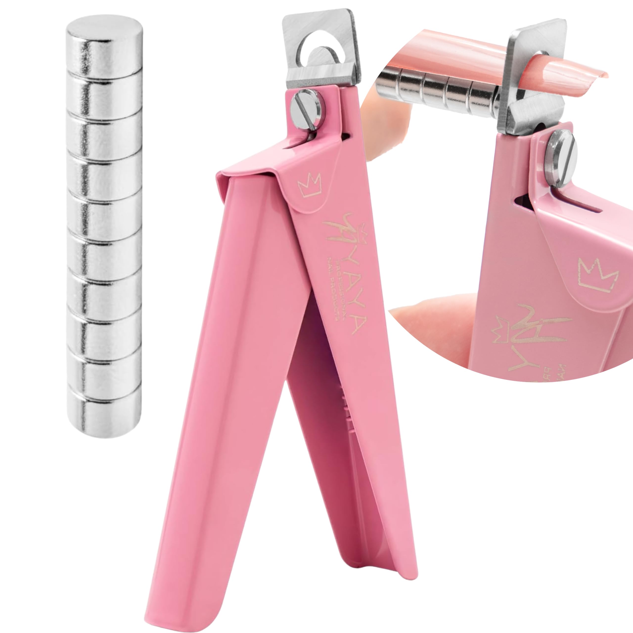 Yaya Acrylic False Nail Clippers with Magnets,Nail Cutters for Nail Tips,Nail Tip Cutter with Length Measurement, Acrylic Nail Cutter with Sizer Magnets, Manicure Tool for Salon Home Nail Art.