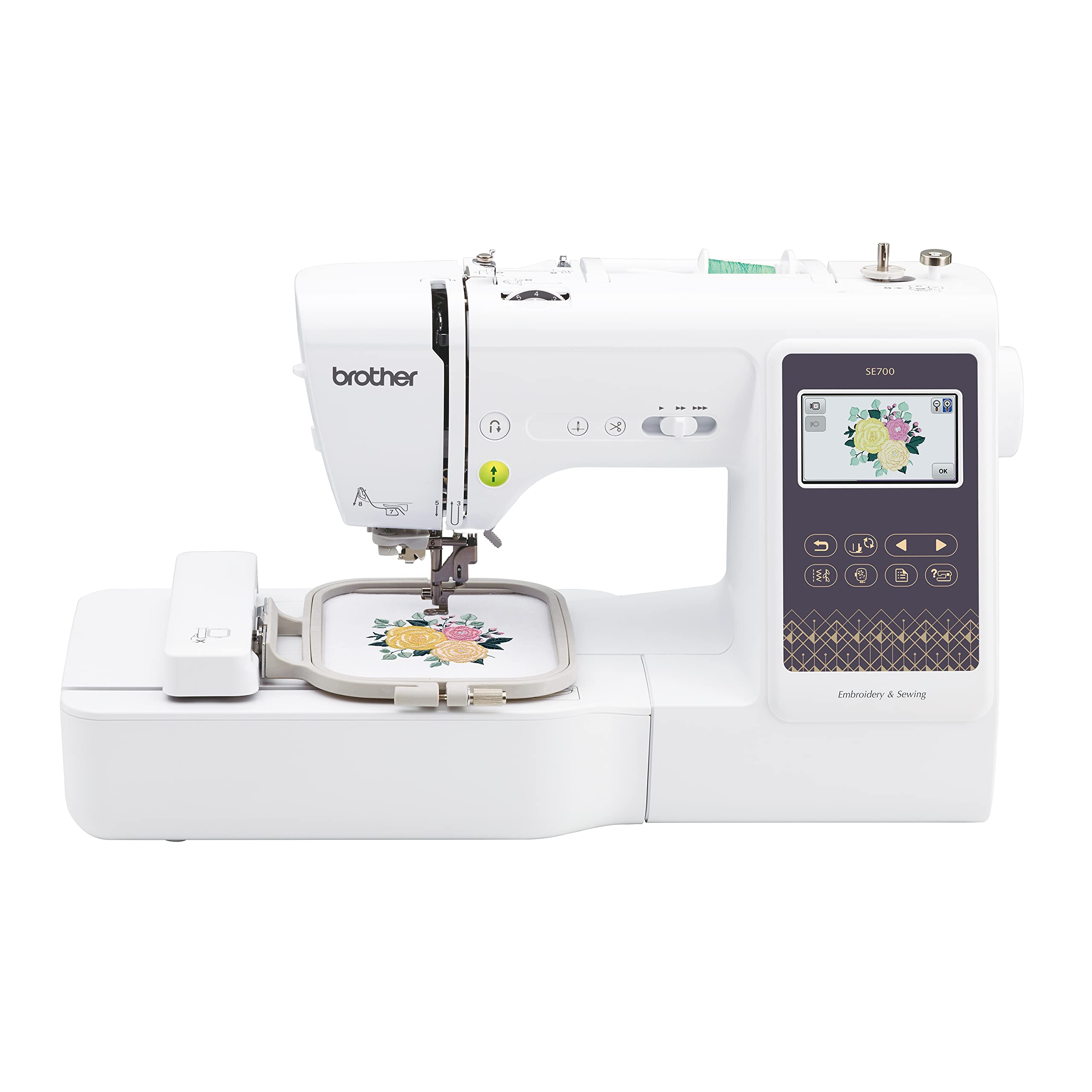 Brother SE700 Näh- und Stickmaschine, WLAN-fähig, 135 integrierte Designs, 103 integrierte Stiche, computergesteuert, 10 x 10 cm Stickfläche, 3,7" Touchscreen-Display, 8 mitgelieferte Füße, Weiß