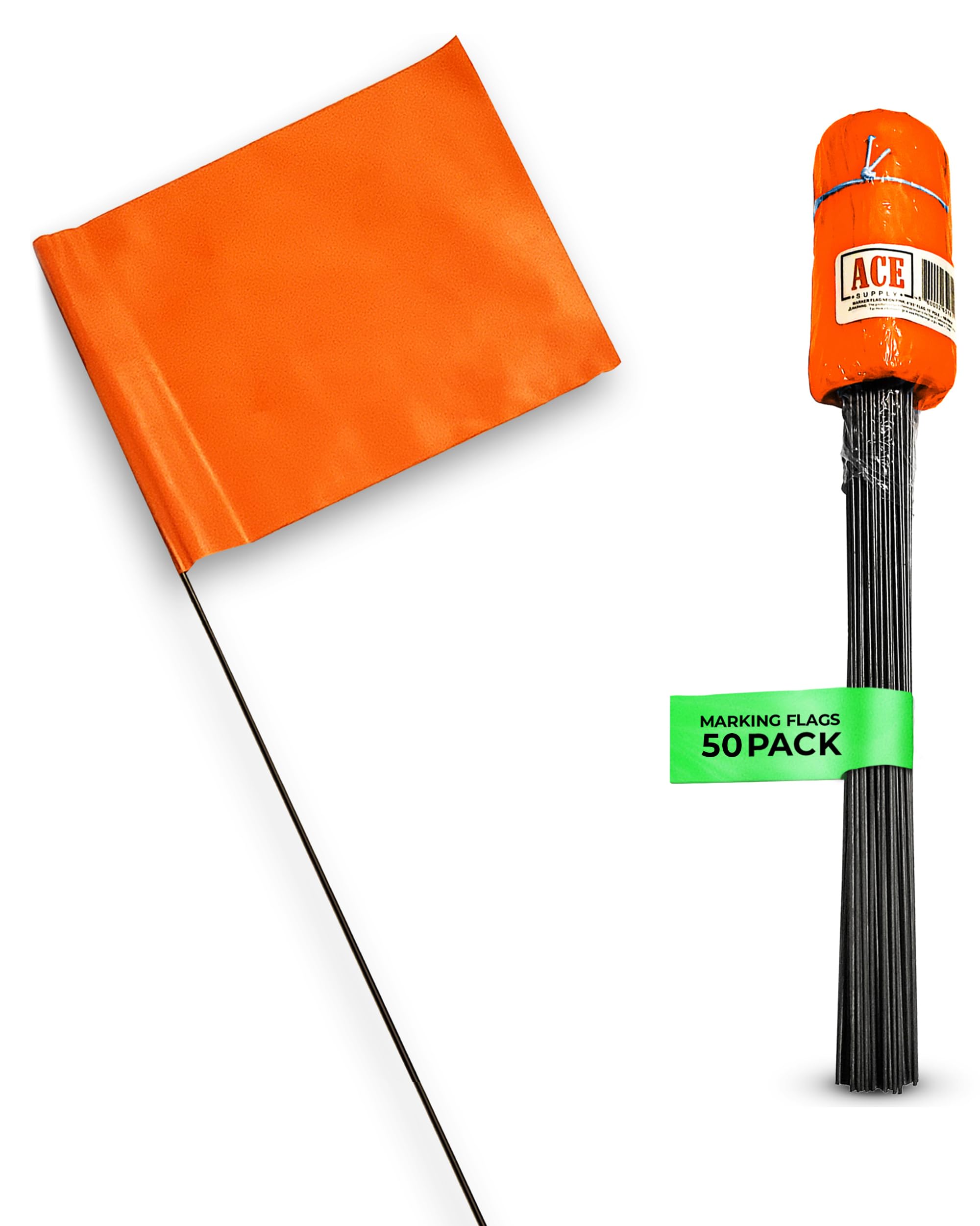 Fluoreszierende orangefarbene Gartenmarkierungsflaggen - 4x5x15 Zoll Markierungsflaggen - 50er-Pack - Markierungen für Rasen, Bewässerung, Landschaftsbau, Vermessung und Sprinklerkopfmarkierung