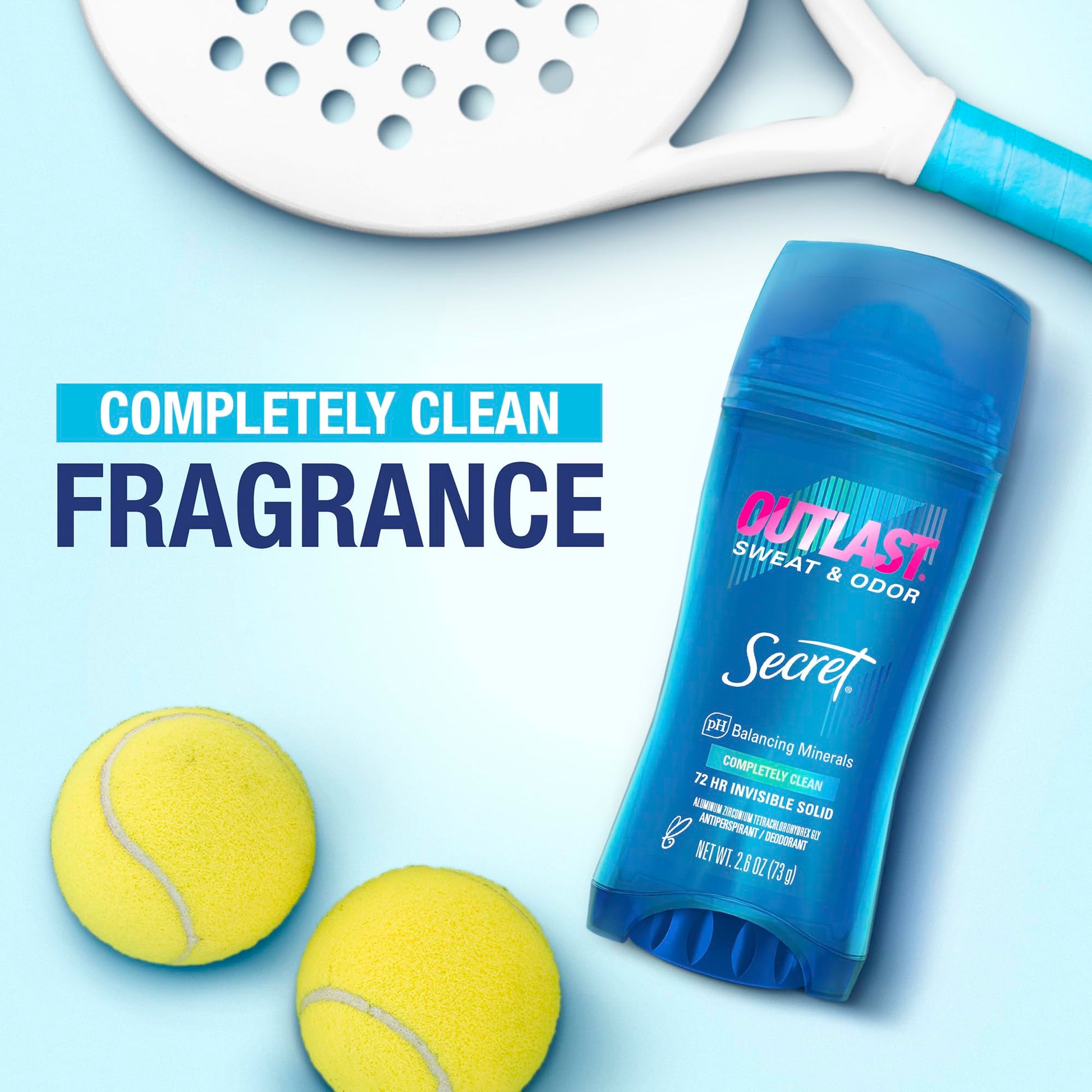 Secret Outlast Antiperspirant Deodorant for Women, 72hr Sweat & Odor Protection, PH Balancing Minerals, Clear Gel, Completely Clean Scent, 2.6 oz (Pack of 2)