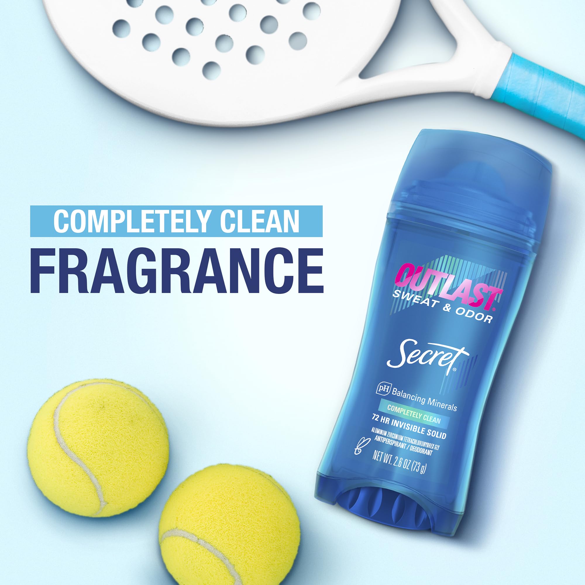 Secret Outlast Antiperspirant Deodorant for Women, 72hr Sweat & Odor Protection, PH Balancing Minerals, Clear Gel, Completely Clean Scent, 2.6 oz (Pack of 2)