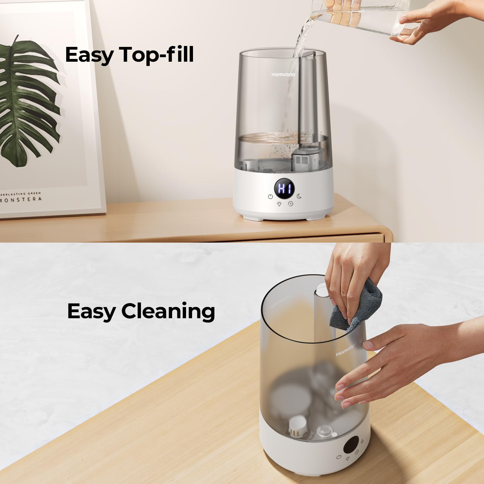 Homvana Humidifiers for Bedroom Home, 3.6 L Cool Mist Top-Fill 34H Super Long Time, Quiet 23dB, Baby Humidifier, Oil Diffuser for Large Room, Plants, Nursery, Office BPA FREE, 7 Color Light Ultrasonic