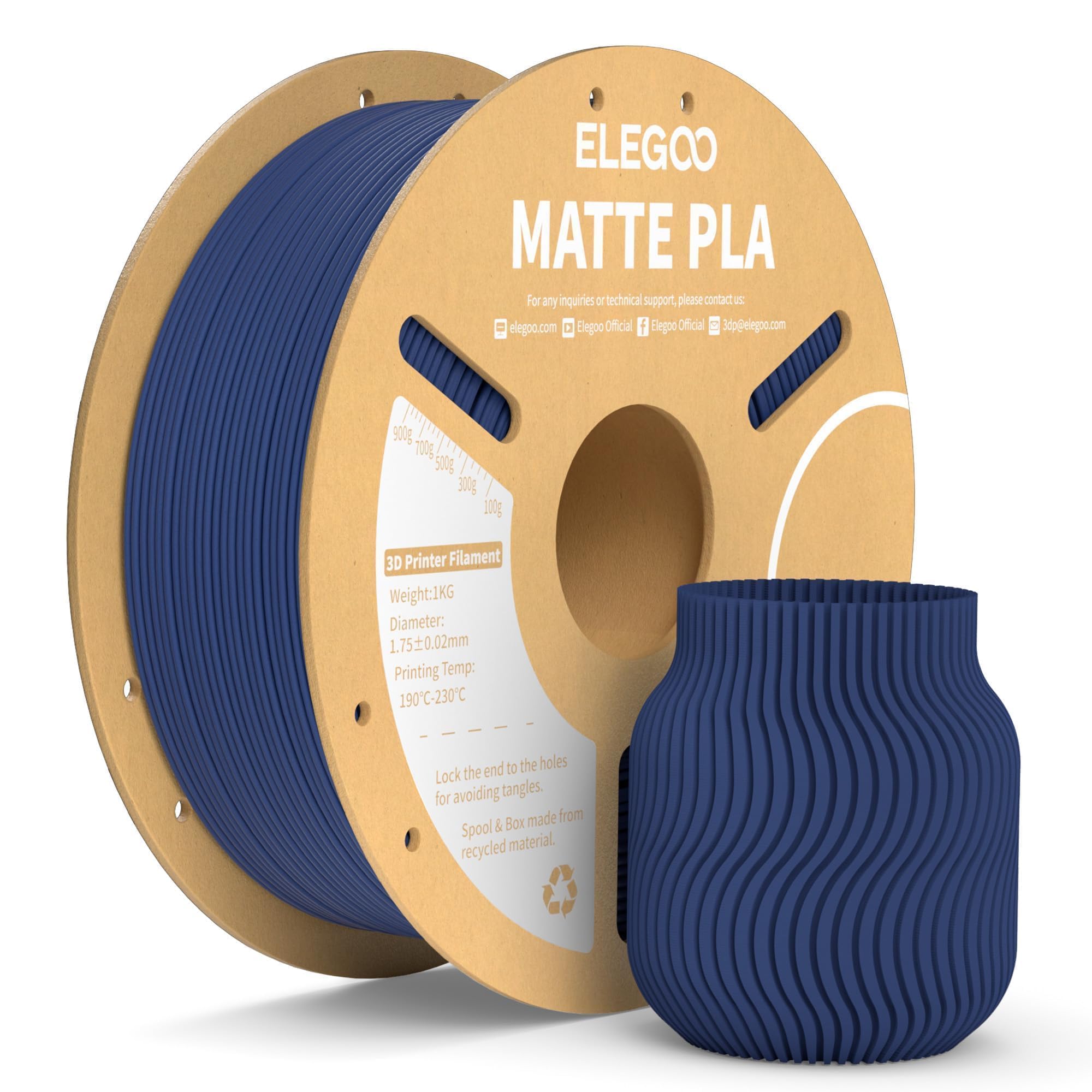 ELEGOO Matt PLA Filament Marineblau 1KG, 1.75mm 3D-Drucker Filament Maßhaltigkeit +/- 0.02mm, 1kg Kartonspule (2.2lbs) Passend für die meisten FDM 3D-Drucker