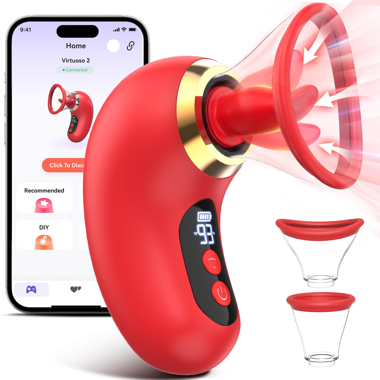 Gasevimo Vibrator Adult Sex Toys für Frauen – 5IN1 Saugvibrator Rose Sexspielzeug, 3 Saug-, 9 Zungenleck- & Vibrations-Sexspielzeuge für Erwachsene, LCD-Display Abnehmbarer Cup Klitoris G-Punkt Vibratoren