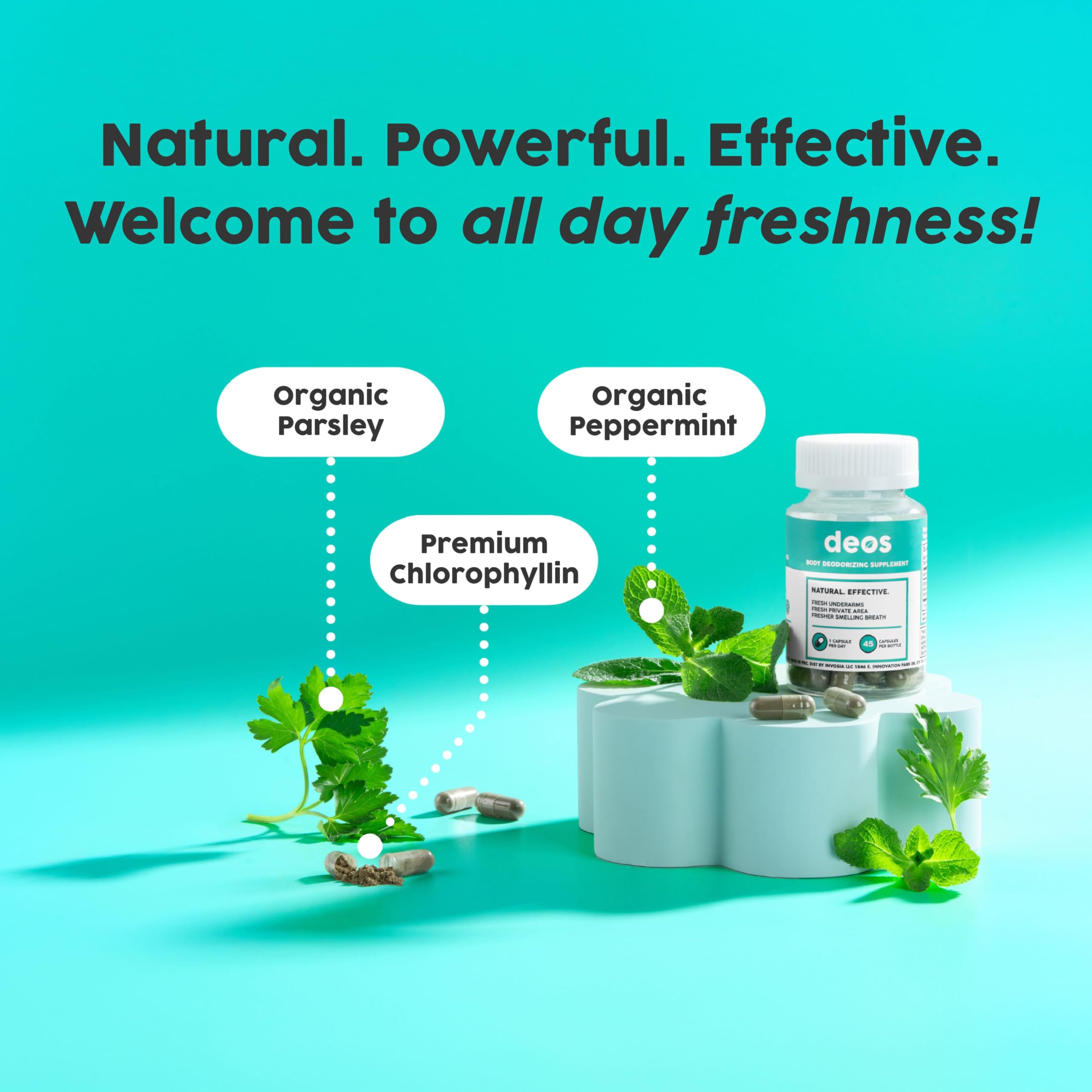 DEOS Internal Deodorant Supplement – Full Body Deodorizer for Gut Health, Skin Health, Detox & Digestion Support – Natural Odor Control Chlorophyll Pills for Head-to-Toe Freshness | 30 Capsules