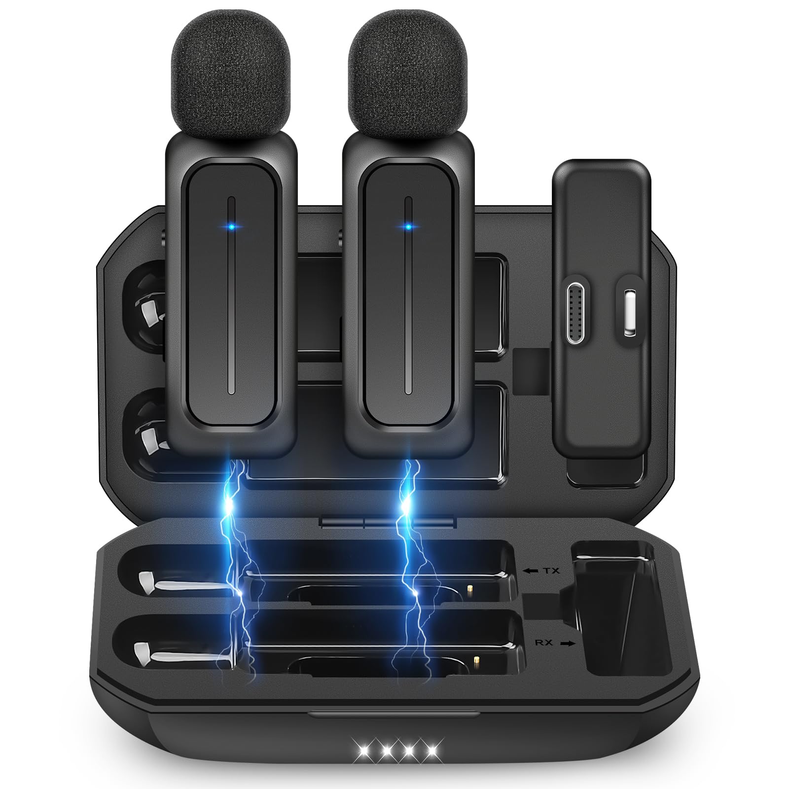 ECOMXIA 2 Stück kabelloses Ansteckmikrofon für iPhone iPad Android mit Ladeetui 7H kabelloses Lavalier-Mikrofon zum Anklemmen für Videoaufnahmen, Vlogging, YouTube, Interview, 3 Modi Rauschunterdrückung, 21 Meter Reichweite