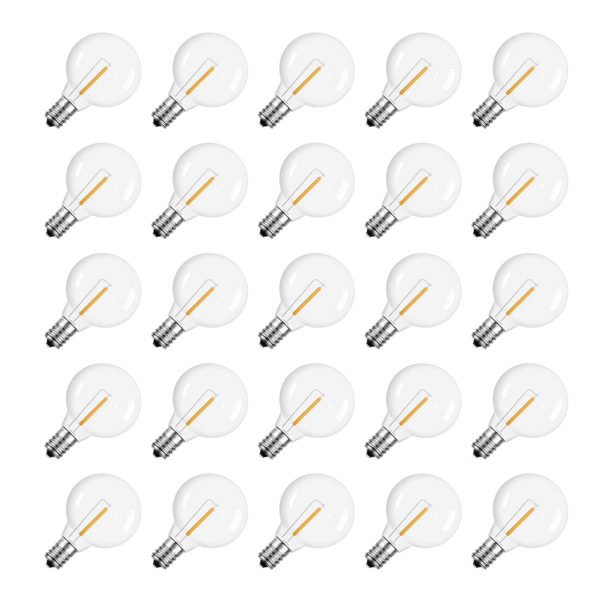 Meconard G40 1.57 Inch Led Replacement Light Bulbs, E12 Screw Base Shatterproof LED Small Globe Light Bulbs for Outdoor String Lights, 1Watt Equvalent to 5 Watt Incandescent Bulbs, Warm White, 25Pack
