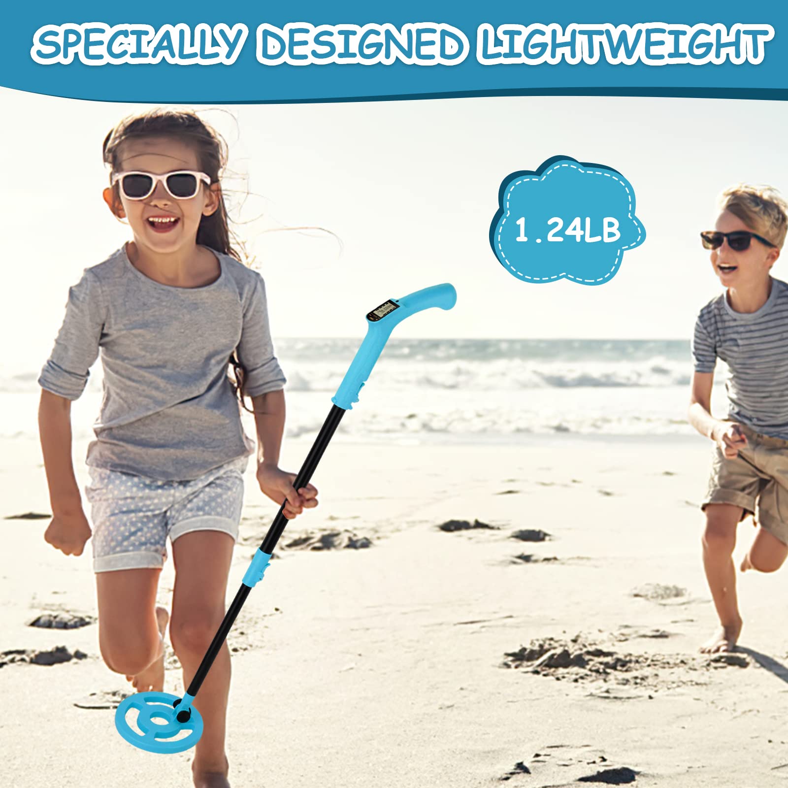 OMMO Metal Detector, Adjustable 27.5”-37.8” Metal Detector for Kids with Intuitive LCD Display, Lightweight Kids Metal Detectors with 6” Search Coil for Exploration Hiking