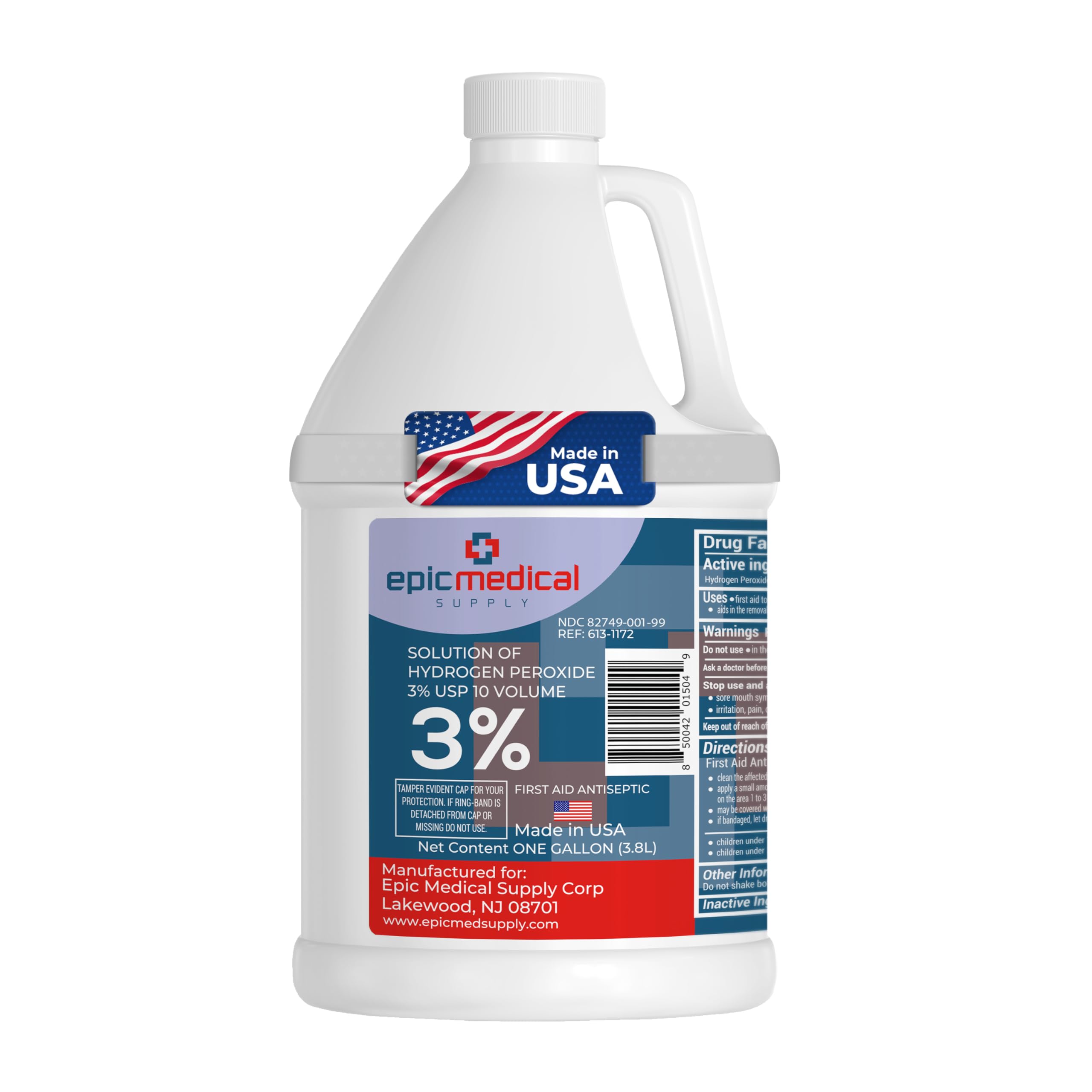 Epic Medical Supply 3% Wasserstoffperoxid – Erste-Hilfe-Antiseptikum & Mehrzweckreiniger – Topische Waschlösung für Schnitte, Schürfwunden und kleinere Wunden – H2O2 Wasserstoffperoxid 3 Prozent USP Lösung (1 Gallone)