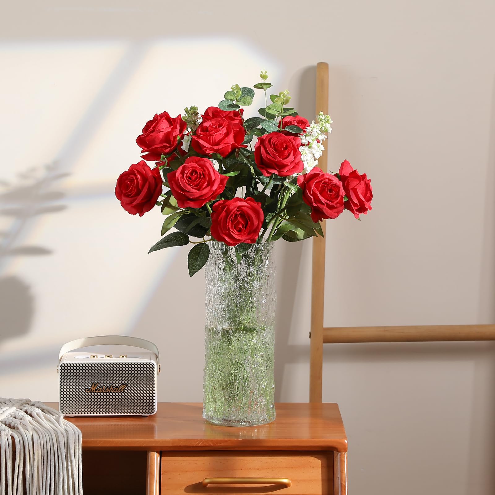 Hawesome 12PCS Artificial Silk Flowers Realistic Roses Bouquet Long Stem for Home Wedding Decoration Party A-Red -1