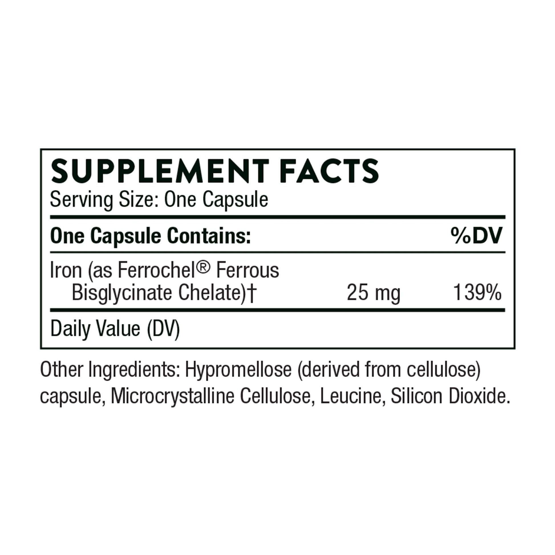 THORNE - Iron Bisglycinate - 25 mg Iron Supplement for Enhanced Absorption Without Gastrointestinal Side Effects* - NSF Certified for Sport - Gluten-Free - 60 Capsules