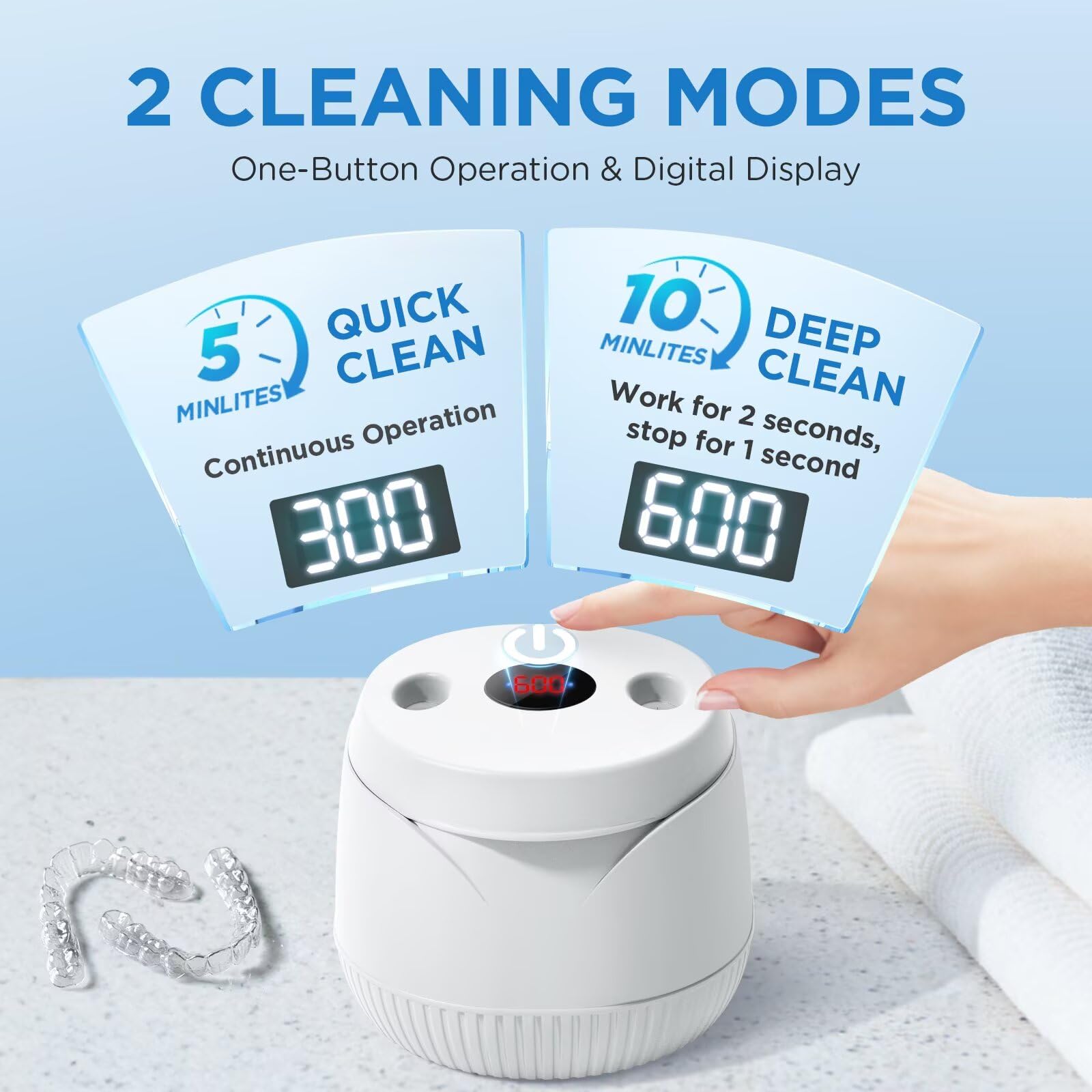 Dental Ultrasonic Retainer Cleaner Machine - Dental Cleaning Pod for Denture, Mouth Guard, Aligner, Night Guard, Braces, Toothbrush Heads, Jewelry, 45kHz Retainer Cleaner with Digital Timer & 200ML