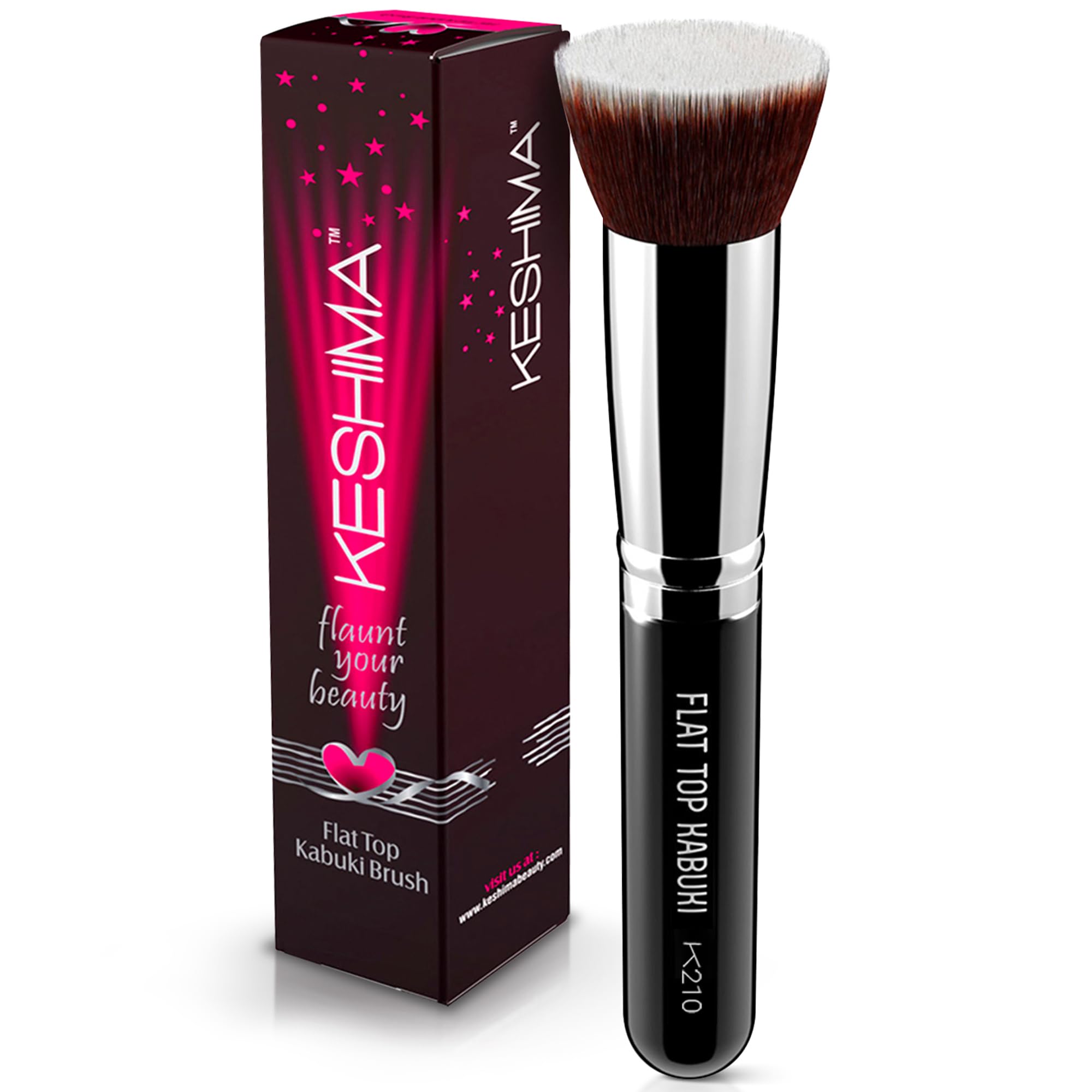 Flacher Kabuki-Foundation-Pinsel von KESHIMA – Hochwertiger Make-up-Pinsel für flüssige, cremige und pudrige Produkte – zum Verblenden, Mischen und für das Gesicht – 3 cm Durchmesser