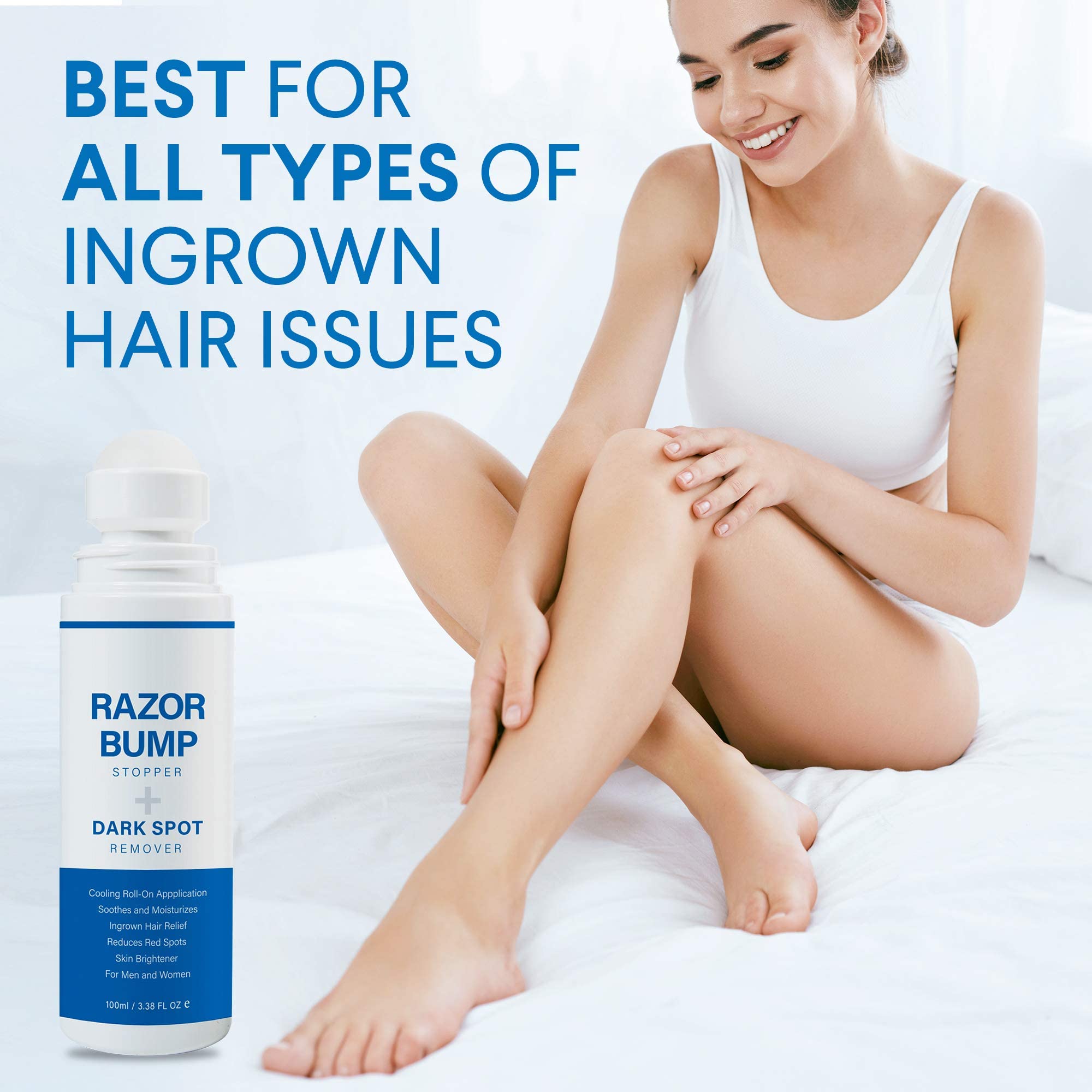 Razor Bump Stopper with Ingrown Hair Treatment: Razor Bumps Treatment for Men and Women, After Shave Solution for Ingrown Hairs and Razor Burns, Roll on Applicator- 3.38 Fl Oz