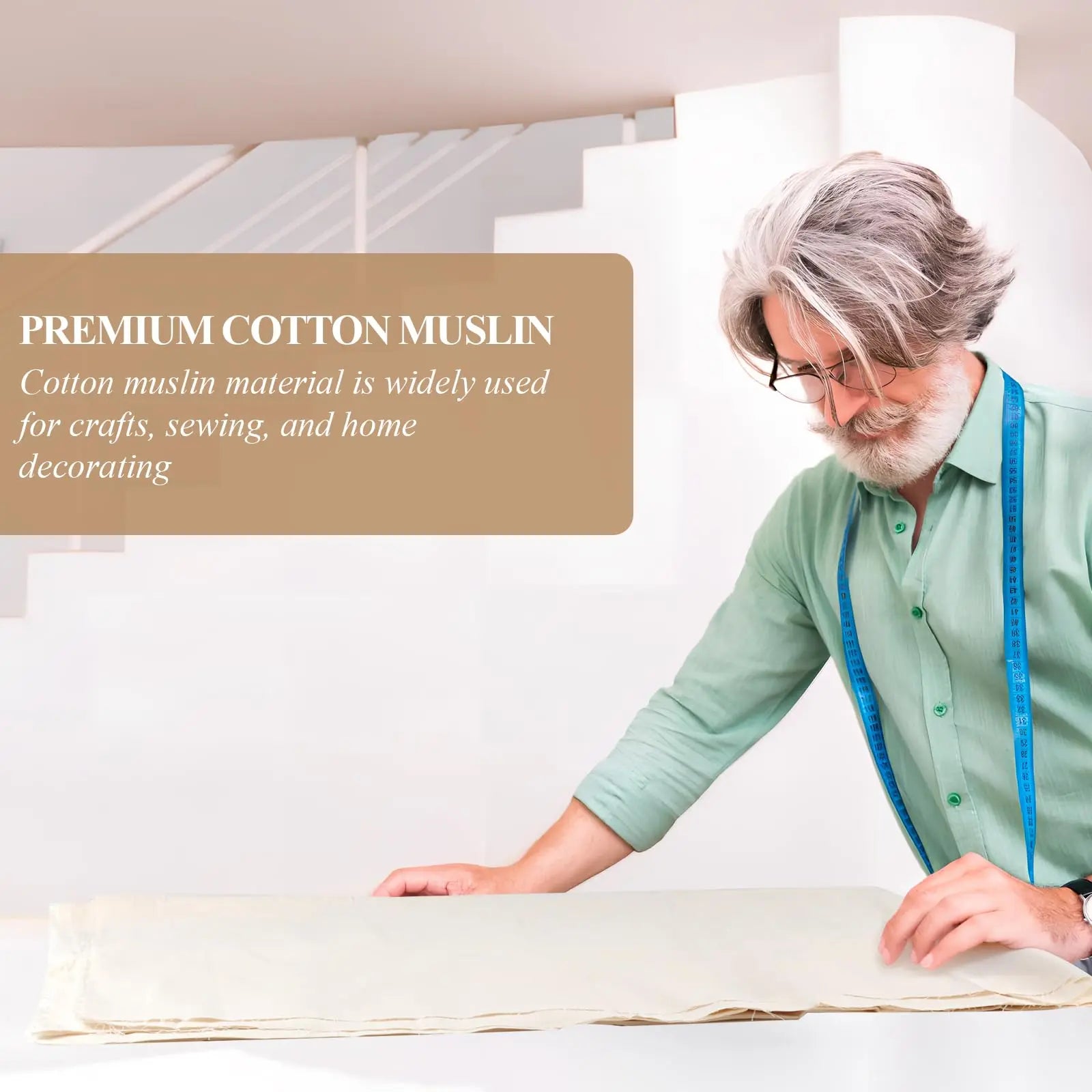 PEASUG 100% Cotton Muslin Fabric, 63 Inch X 2 Yards Unbleached Muslin Linen Fabric by The Yard, Medium Weight Draping Fabrics Suitable for Sewing Embroidery, Garments, Crafts Material-Natural
