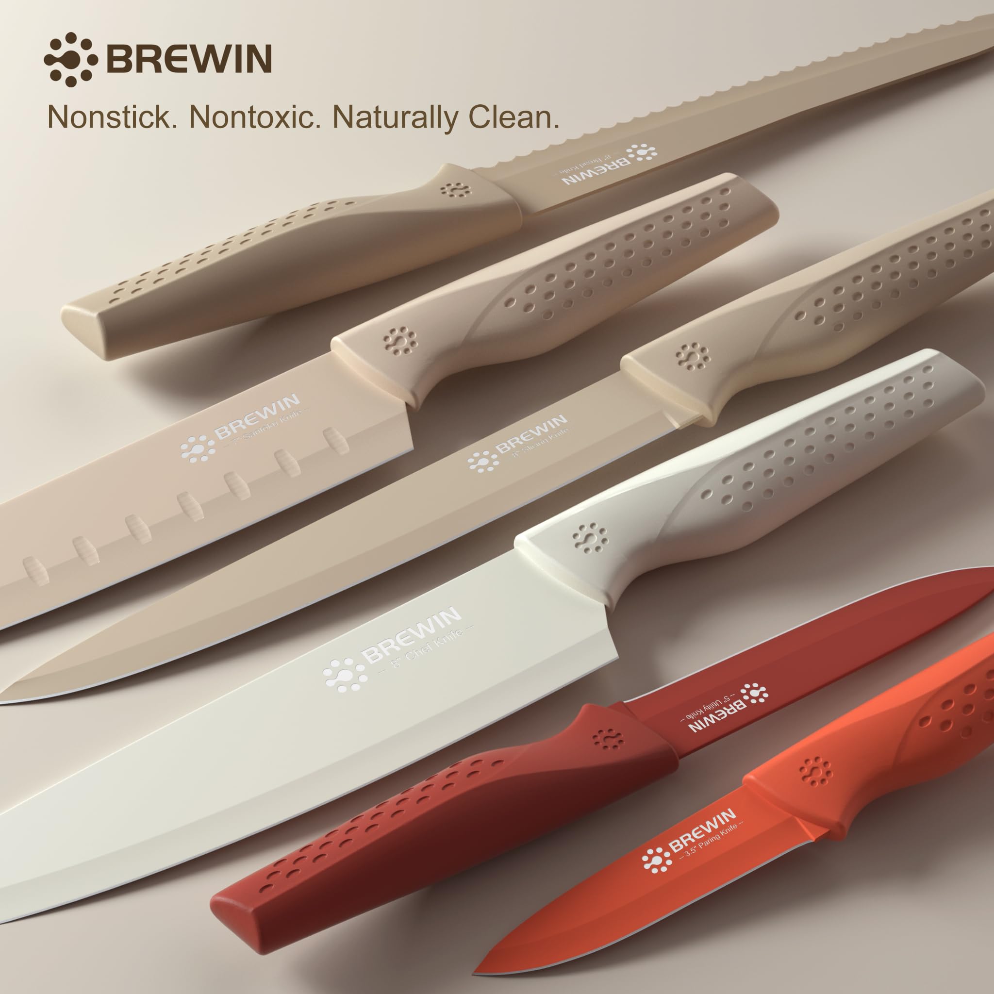 Brewin Knife set, 13 Pieces Kitchen Knives Set, Anti-Rust Coating and Blade Guard, Home Essentials, Camping Essentials - Muliticolor