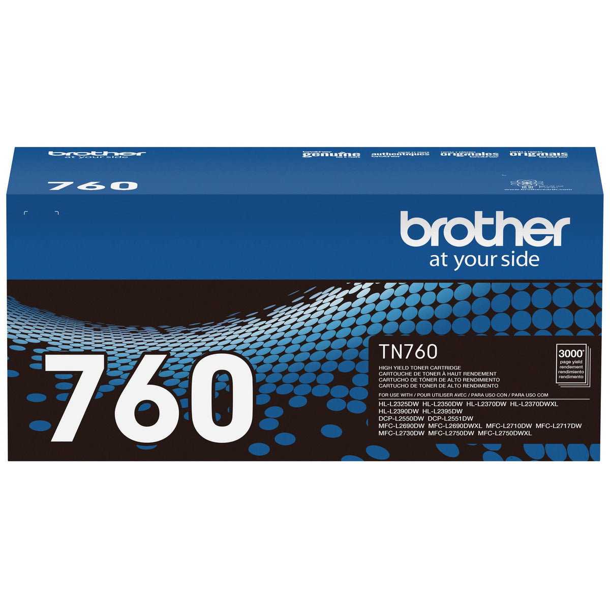 خرطوشة حبر Brother الأصلية TN760 عالية الإنتاجية باللون الأسود، (للاستخدام مع طابعات MFC-L2710DW MFC-L2750DW HL-L2350DW HL-L2370DW HL-L2395DW HL-L2390DW DCP-L2550DW)