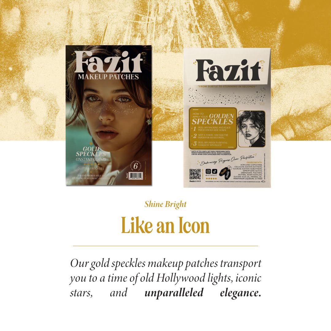 Fazit Makeup Patches - Gold - Face Glitter Makeup Speckles - Glow Up Makeup Patches - Face Glitter Speckles Patches - Cute Glitter Makeup Accessories for Women - Cosmetic Glitter for Face - 6 Count