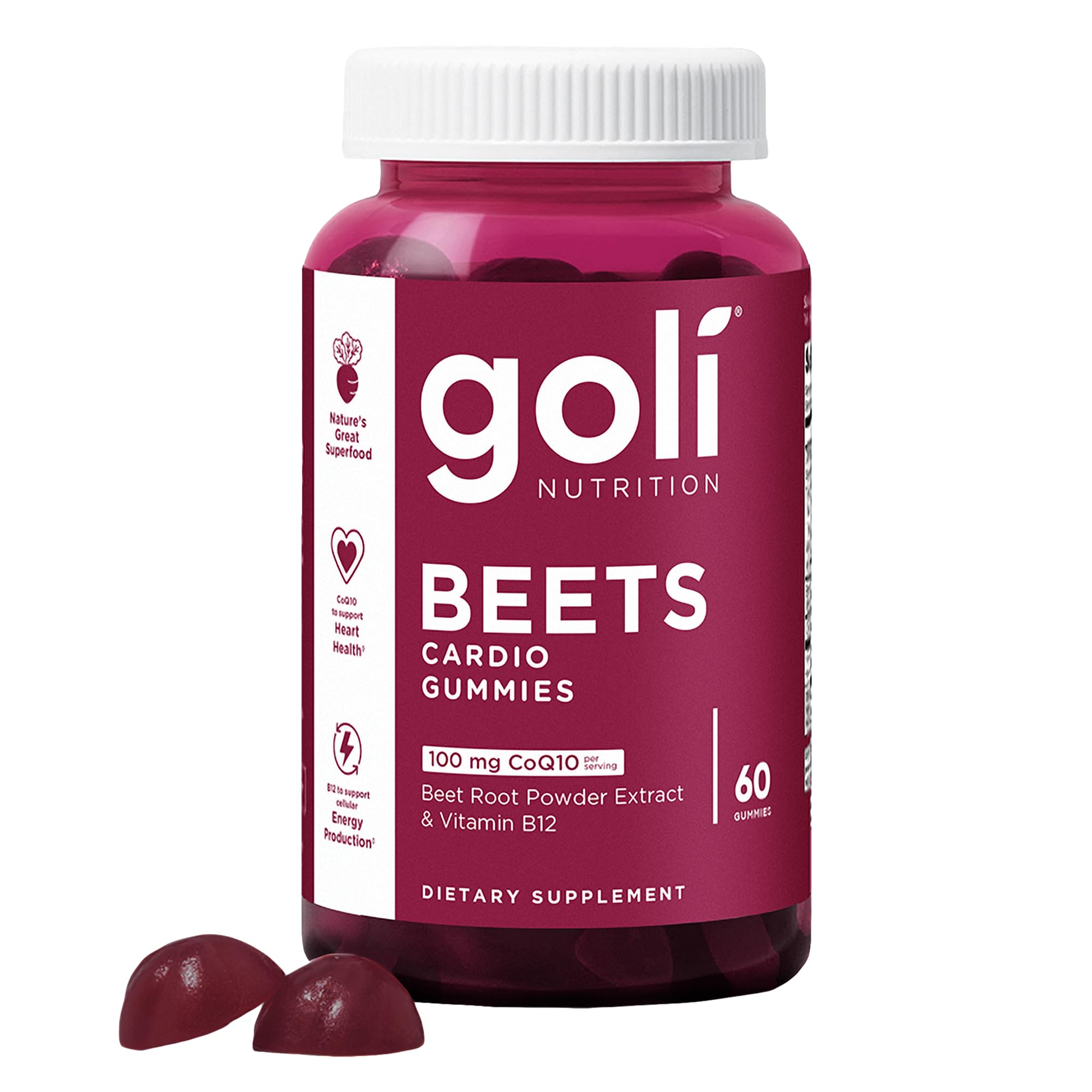 Goli Nahrungsergänzungsmittel, Beets Cardio Gummy - 60 Stück - 100 mg CoQ10 & Rote-Bete-Extrakt - Glutenfrei, Vegan, Gentechnikfrei und Gelatinefrei. Nature's Great Superfood.