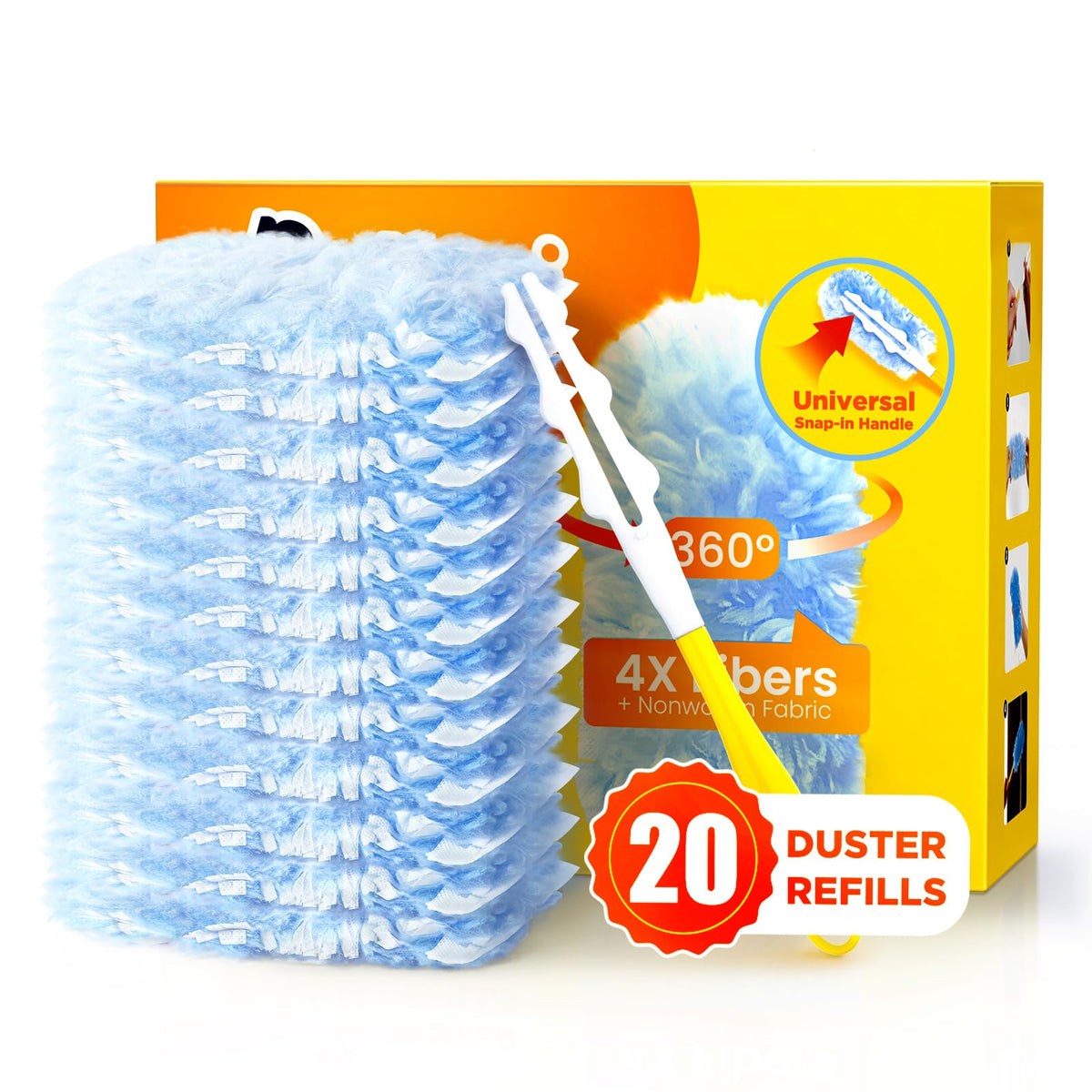 Swiffer Staubmagnet Heavy Duty Nachfüllpacks, 20 Staubtuch-Nachfüllungen mit 1 Griff, 360-Grad-Staubtuch für verschiedene Oberflächen mit 4-fach Mikrofaser, unparfümierte Einweg-Staubtücher zur Reinigung (Blau)