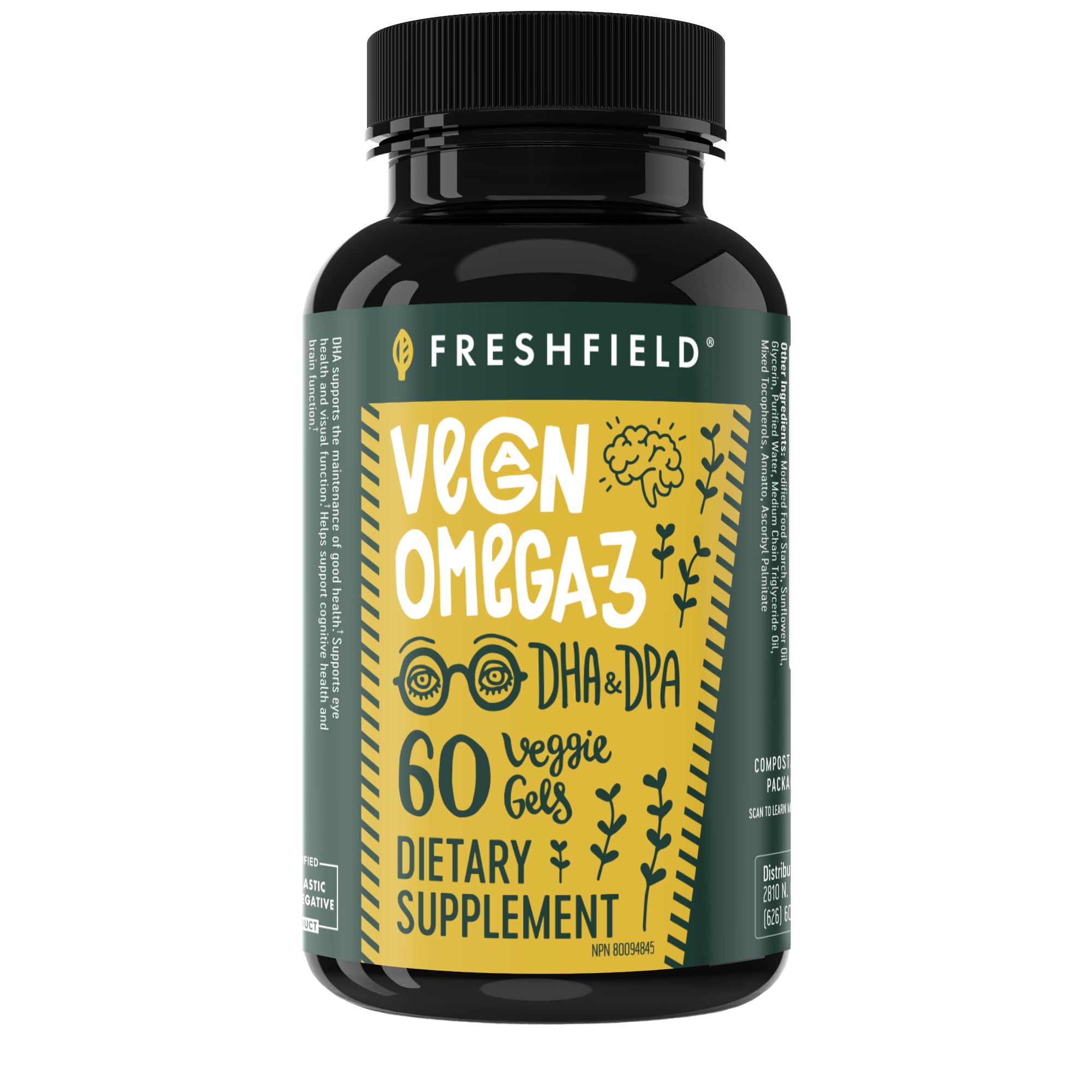 Freshfield Vegan Omega 3 DHA: Algenöl, meistrezensiert, Karrageen-frei, nachhaltig gewonnen, getestet, keine Schwermetalle, Fischöl-Alternative, pflanzliches Omega. Unterstützt Herz-, Gehirn- und Gelenkgesundheit mit DPA