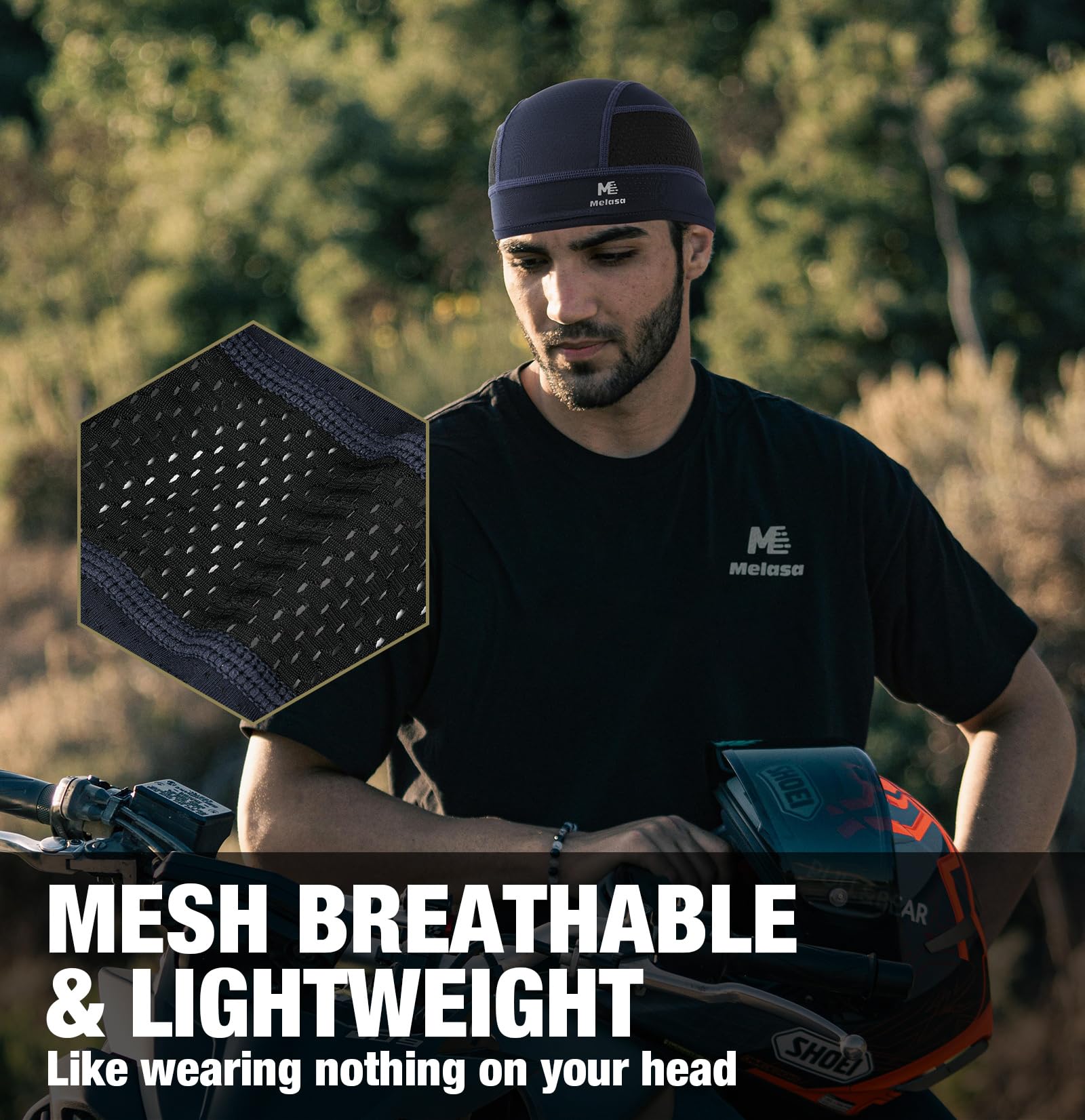 MELASA Cooling Skull Caps Helmet Liner, Lightweight Mesh Under Helmet Cycling Motorcycle Hard Hat Sweat Liner for Men Women (Black)