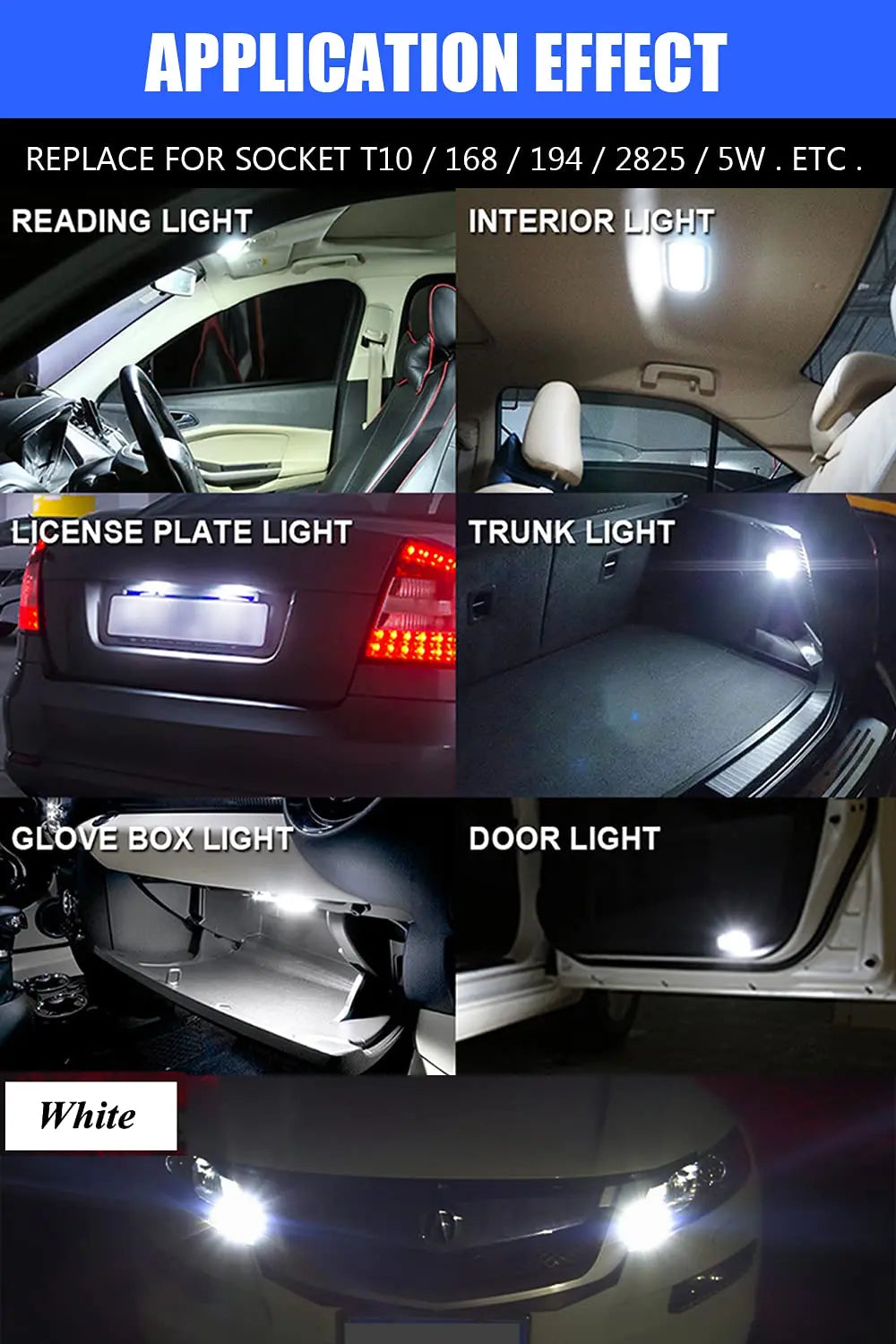 LETINGFAR 194 LED Light Bulb White 6000K Pack of 30, 168 2825 W5W T10 Wedge COB Bulbs Error Free for Car Dome Map Door Courtesy License Plate