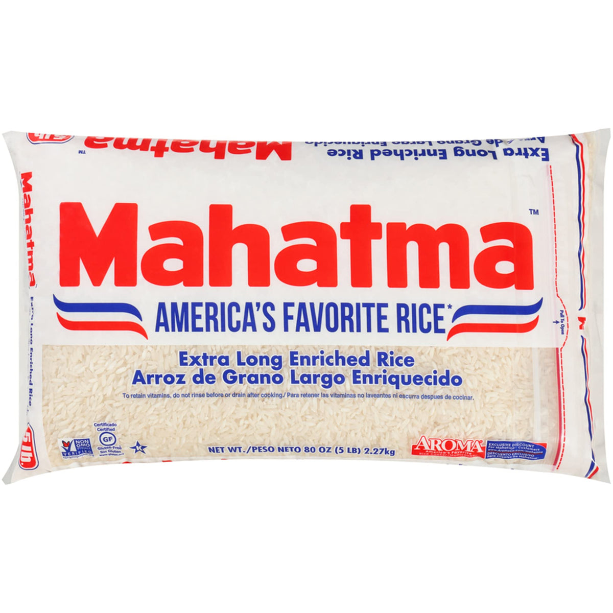 Mahatma extralanger Reis, 5-Pfund-Reisbeutel, glutenfrei und gentechnikfreier weißer Großbeutel, 1 Beutel
