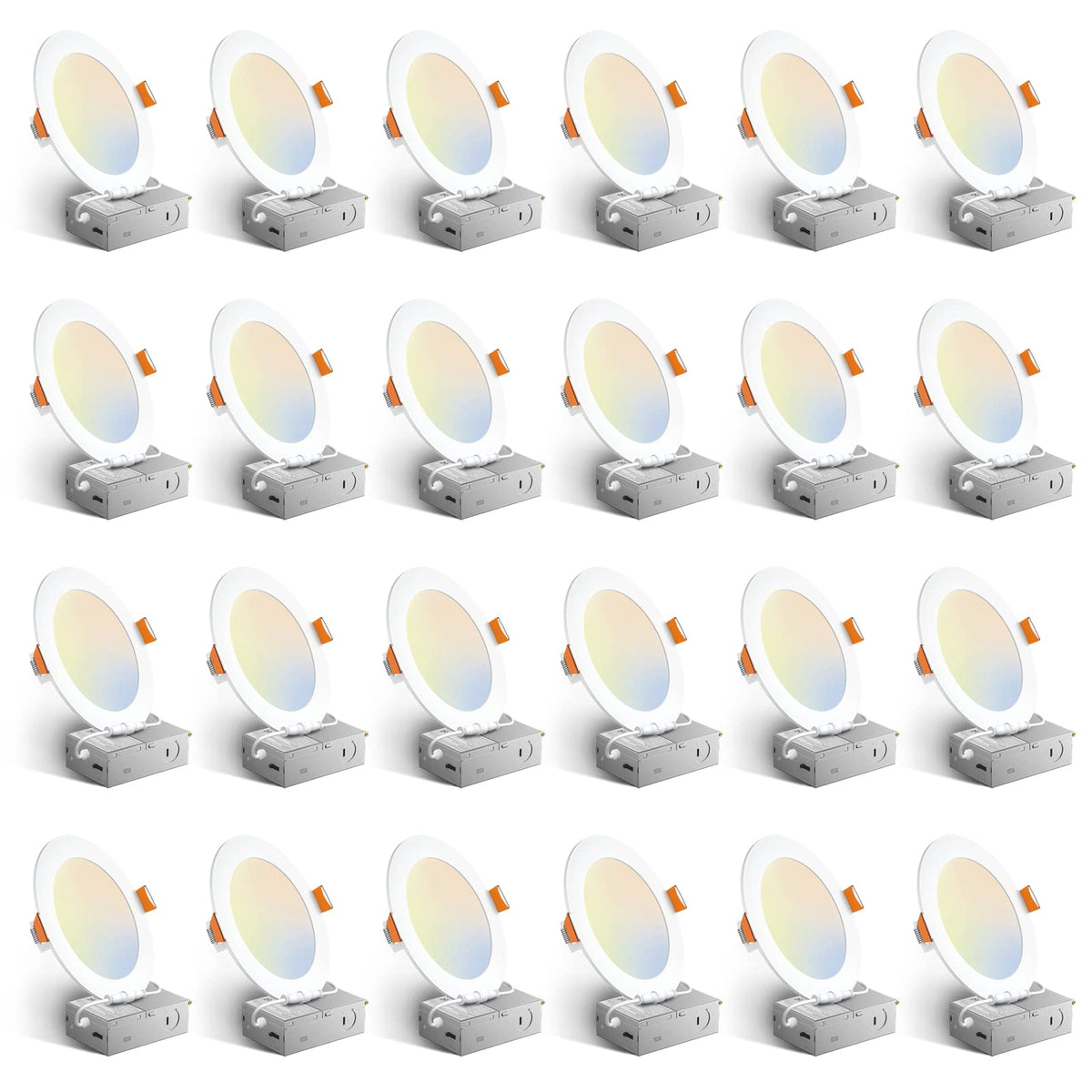 Amico 24 Pack 6 Inch 5CCT Ultra-Thin LED Recessed Ceiling Light with Junction Box, 1050LM Brightness, Dimmable Canless Wafer Downlight, 12W, ETL&FCC