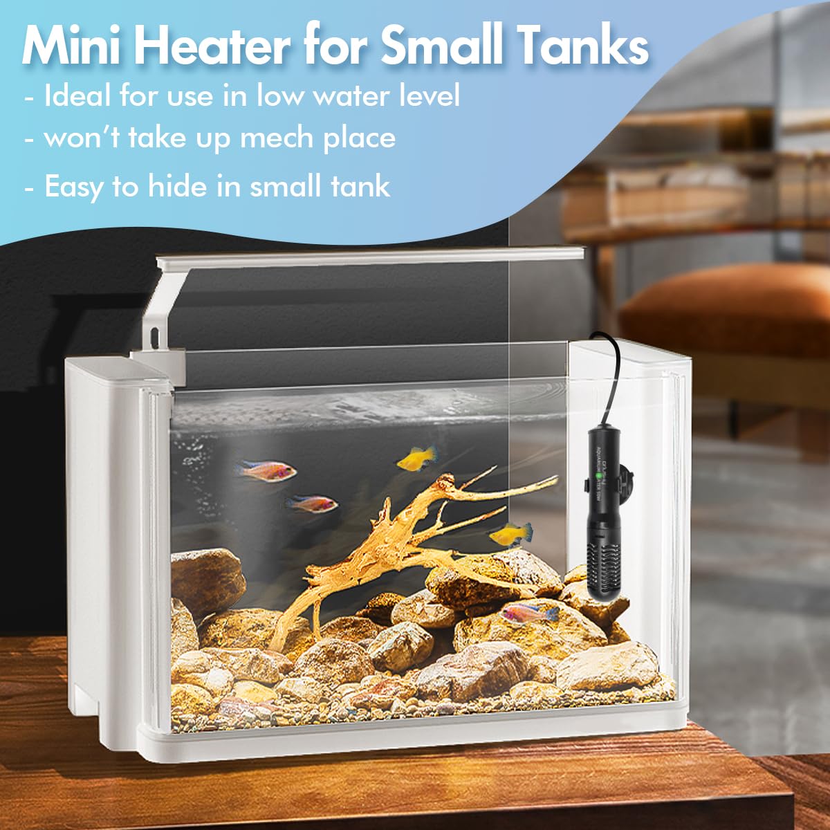Orlushy 25W Small Submersible Aquarium Heater, Constant Temperature Betta Fish Tank Heater of 78℉for 1-6 Gallons Freshwater & Saltwater Tanks