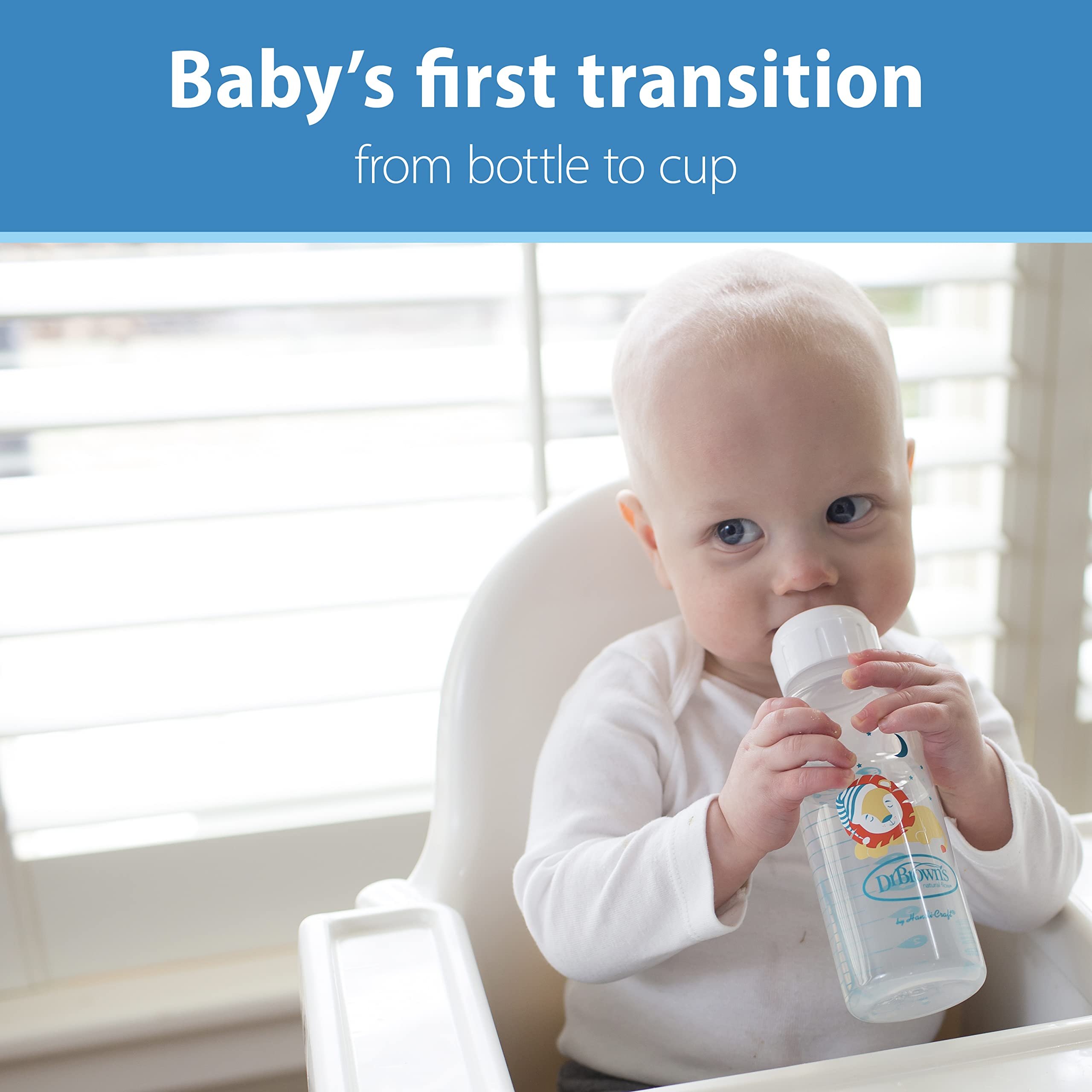 Dr. Brown's Milestones Narrow Sippy Bottle, 100% Silicone Soft Sippy Spout, 8oz/250mL, Fox & Lion, 6m+
