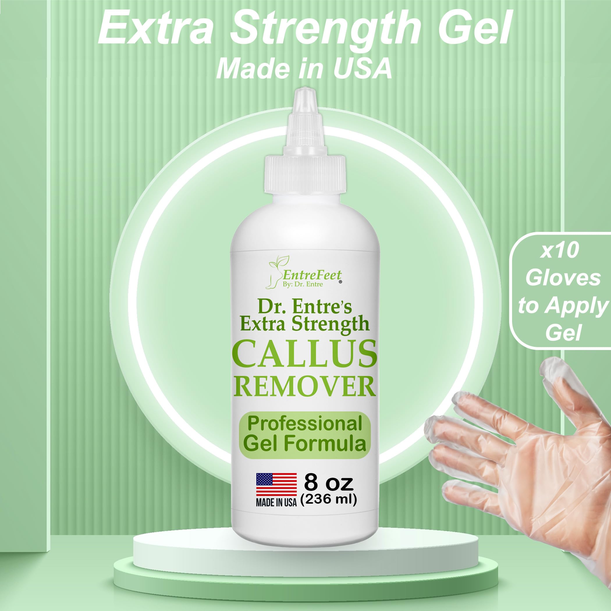 Dr. Entre's Callus Remover Gel Kit for Feet: Foot File, Pumice Stone, 5 Glove Pairs for Gel Application, Spa Kit, Foot Care, Pedicure Tools, Scrubber, 8oz