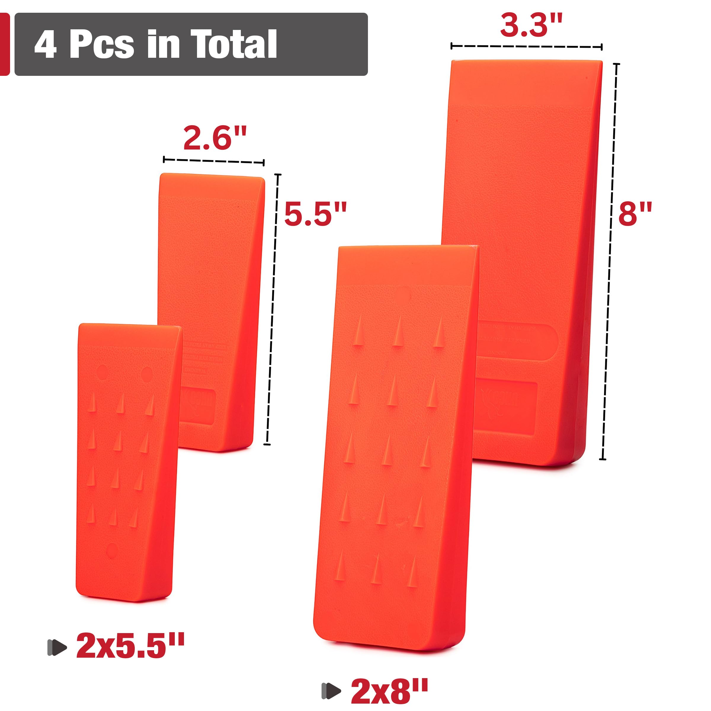 UNCO- Tree Felling Wedges with Spikes, 4Pack, 5.5" & 8" Wedges with Storage Bag, Splitting Wedge, Plastic Wedges, Logging Tools and Equipment, Chainsaw Wedges for Trees