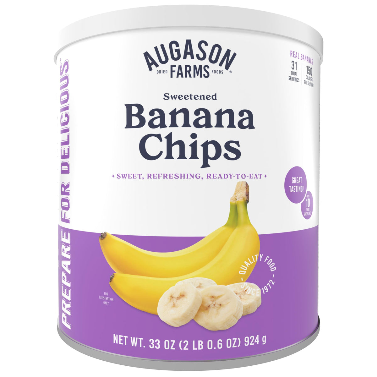 Augason Farms Gesüßte Bananenchips Dose, Notfallnahrungsvorrat, tägliche Mahlzeiten, 31 Portionen (Verpackung kann variieren)