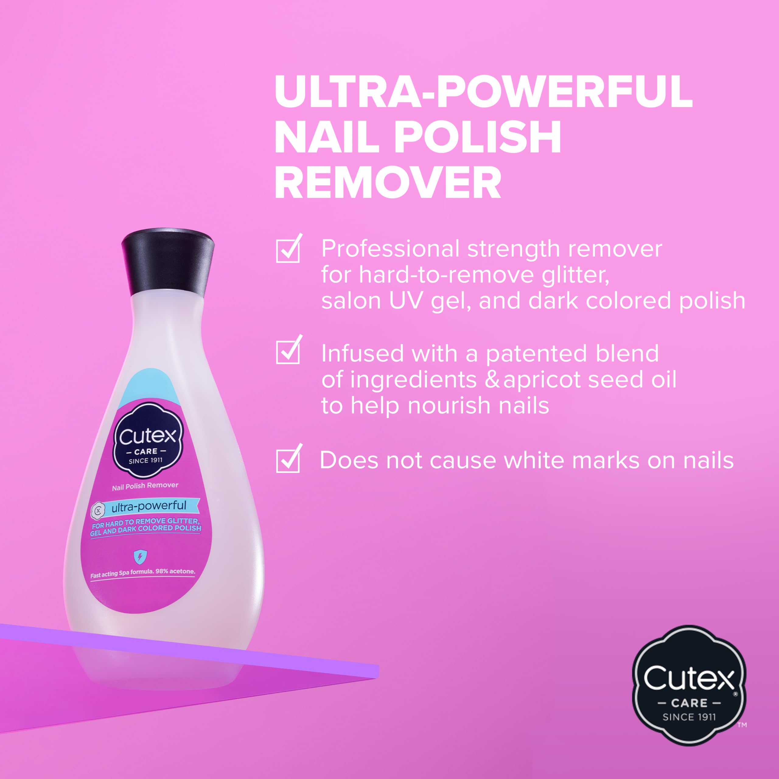 Cutex Gel Nail Polish Remover, Ultra-Powerful & Removes Glitter and Dark Colored Paints, Paraben Free, 6.76 Fl Oz