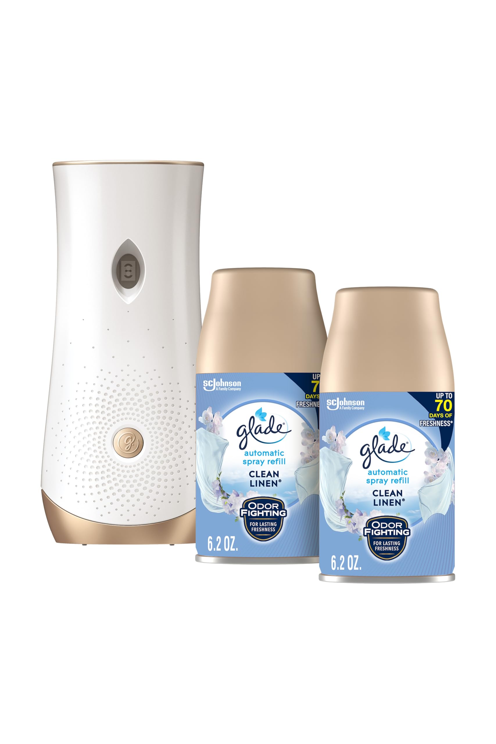 Glade Automatic Spray Nachfüller und Halter Kit, Lufterfrischer für Zuhause und Bad, Clean Linen, 175 g, 2er Pack
