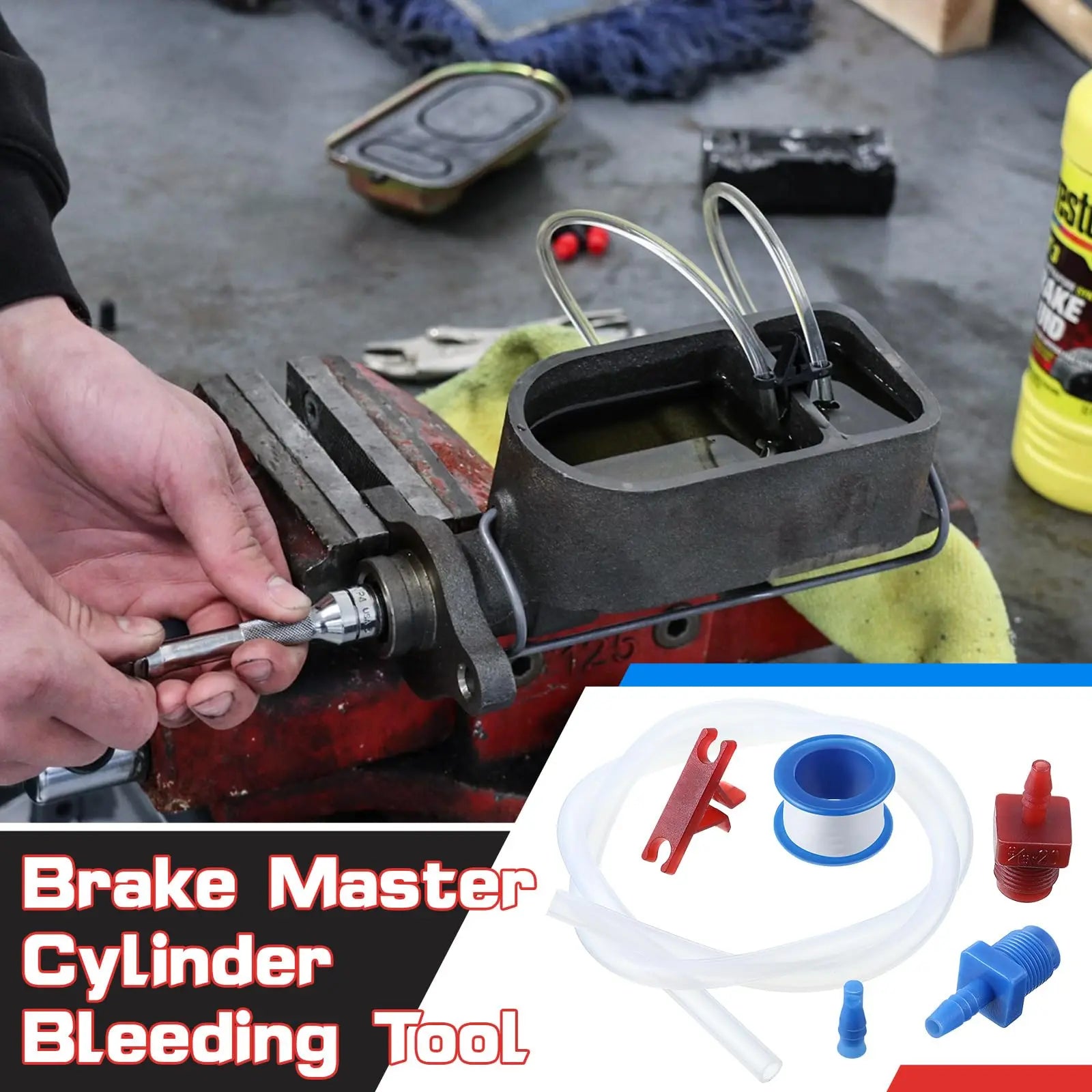 Enhon Master Cylinder Bleeder Kit Replacement for 14151, 22 inch Hose, Clip, SAE and Metric Fittings Universal Fit, Complete Brake Bleeder Kit with PTFE Tape