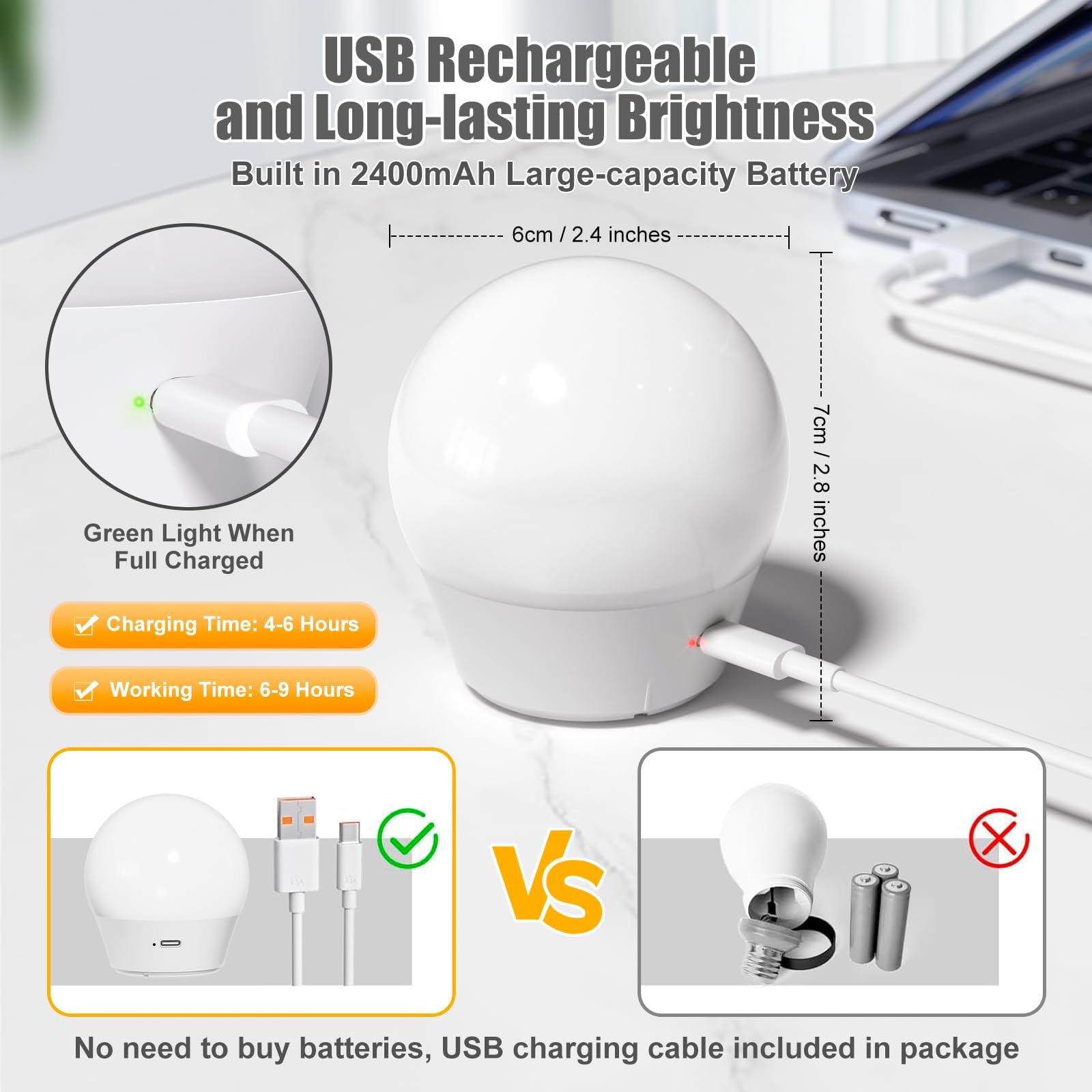 Brightown E26 Rechargeable Light Bulb with Remote and Timer, Battery Backup Bulb for Sconces and Lamps, Magnetic Bulbs for Non-Hardwired Fixture, 3 Color Temperatures + 9 RGB Colors, Dimmable, 2 Pack