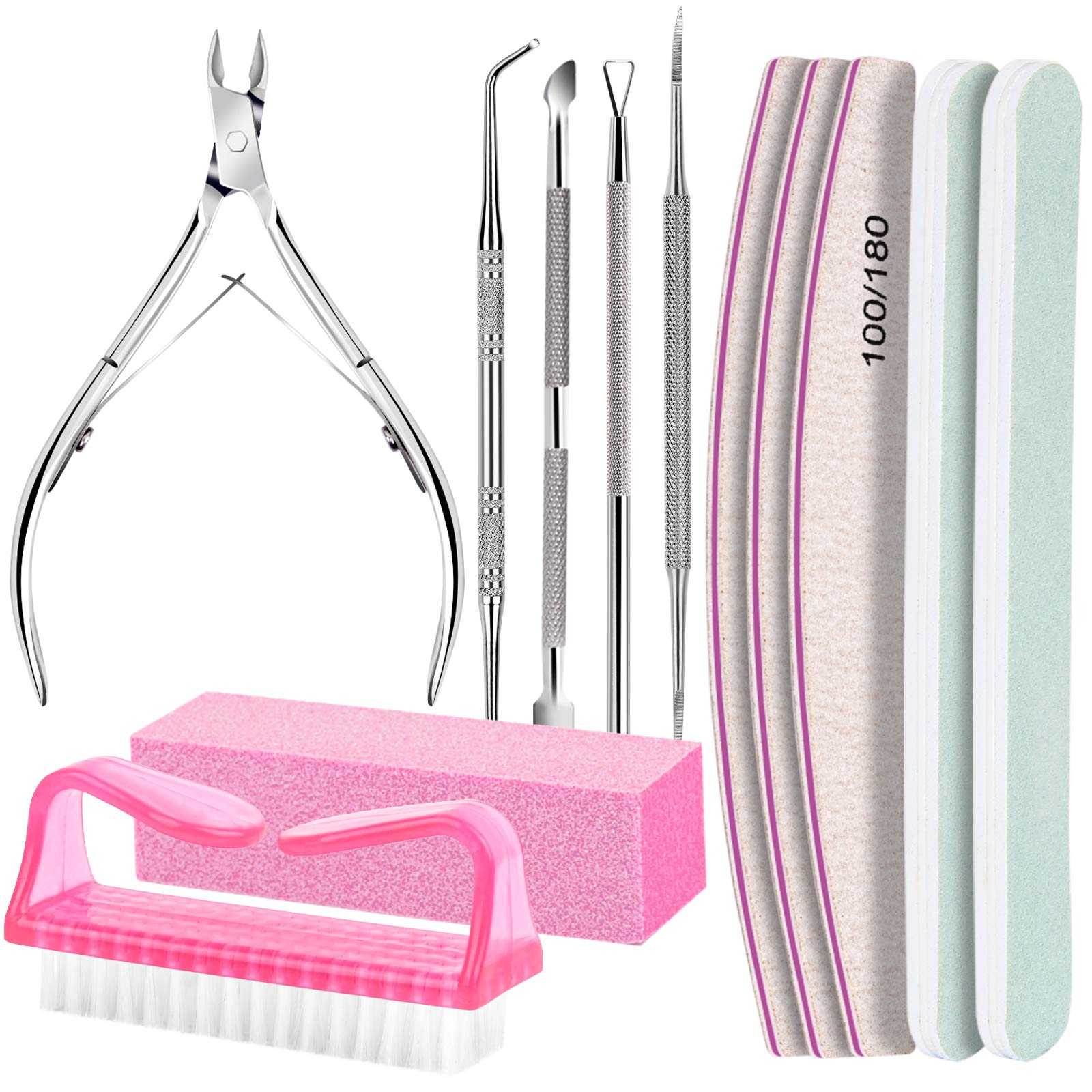 FANDAMEI Nagelpflegeset, Nagelfeilen 100/180, Nagelbufferblock, Nagelhautzange, Nagelhautschneider, Nagelhautschieber, Nagelwerkzeuge, Nagelset, Pediküre- & Manikürewerkzeuge, Nagelvorbereitungsset, Maniküreset für Frauen