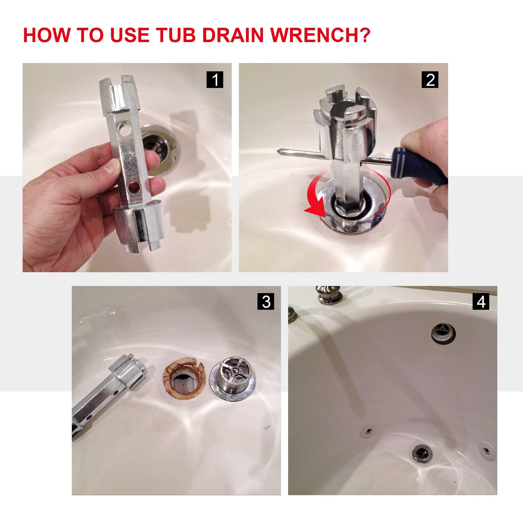 HAUTMEC Tub Drain Remover Wrench Tool Heavy Duty Aluminum Shower Bathtub Drain Removal Tool PL0030