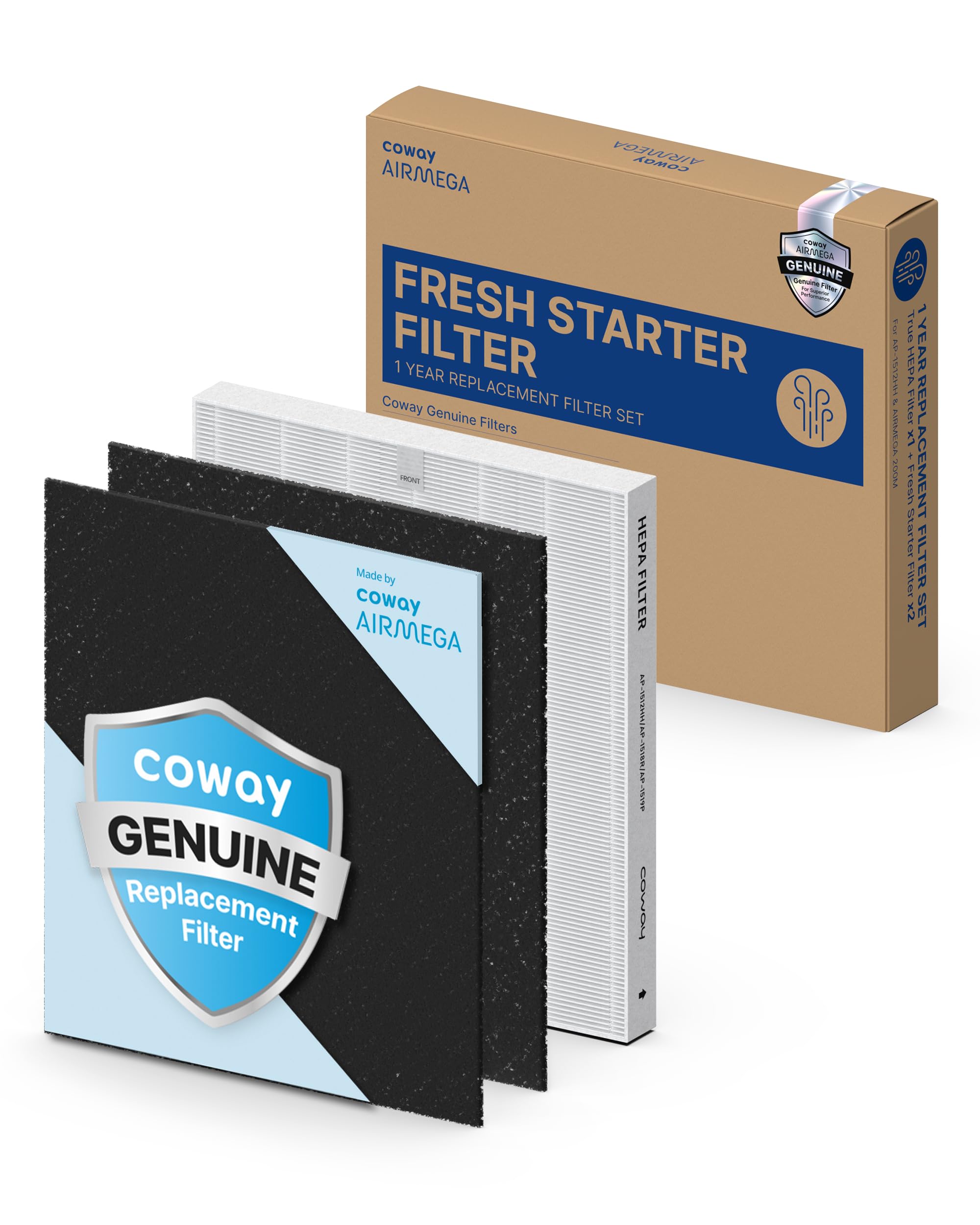 COWAY AP-1512HH & 200M Air Purifier Filter Replacement, Fresh Starter Pack, 2 Fresh Starter Deodorization Filters and 1 True HEPA Filter, 1 Pack, Black