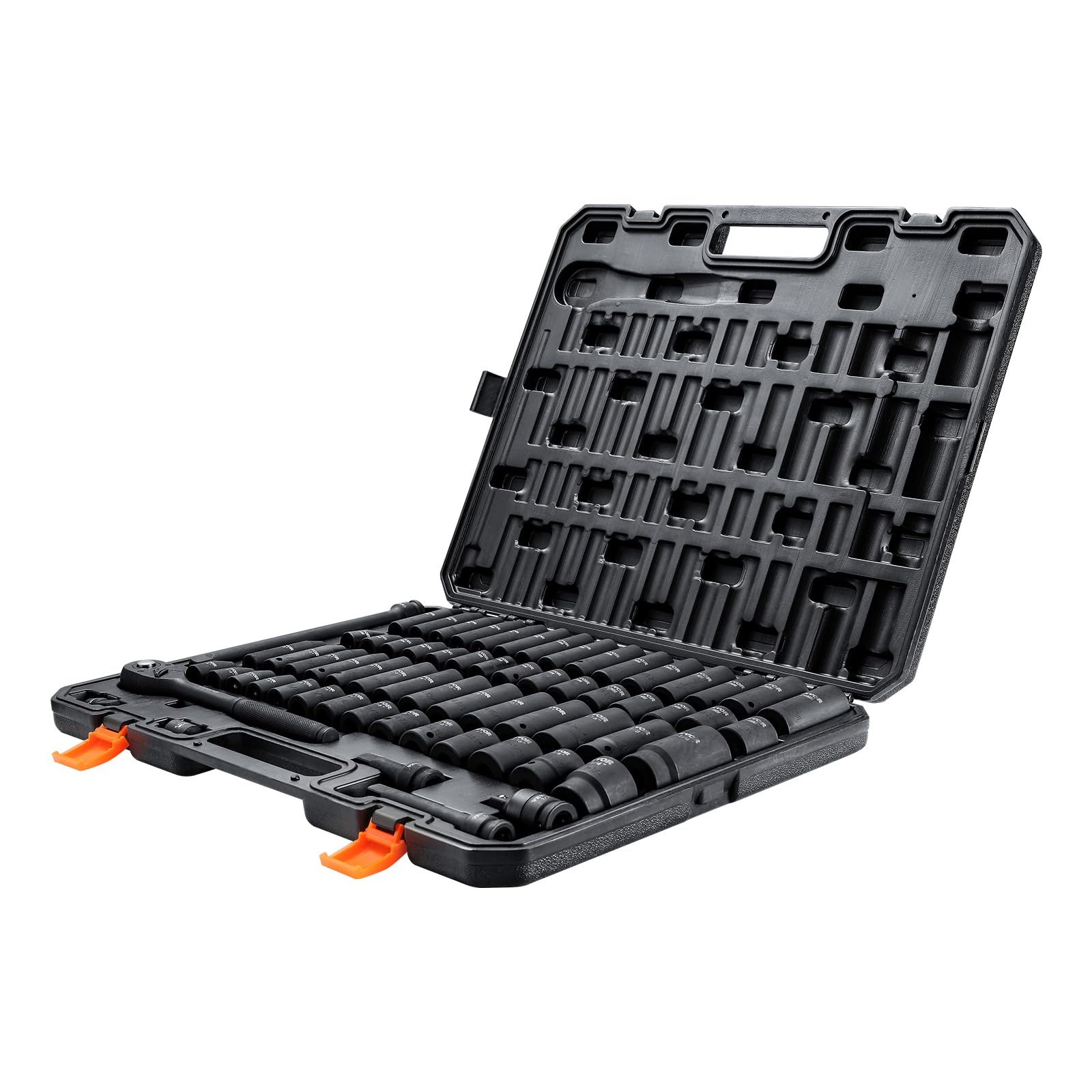 VEVOR 1/2" Drive Impact Socket Set, 65 Piece SAE 3/8" to 1-1/4" and Metric 10-24mm, 6 Point Cr-V Alloy Steel for Auto Repair, Easy-to-Read Size Markings, Rugged Construction, Storage Case