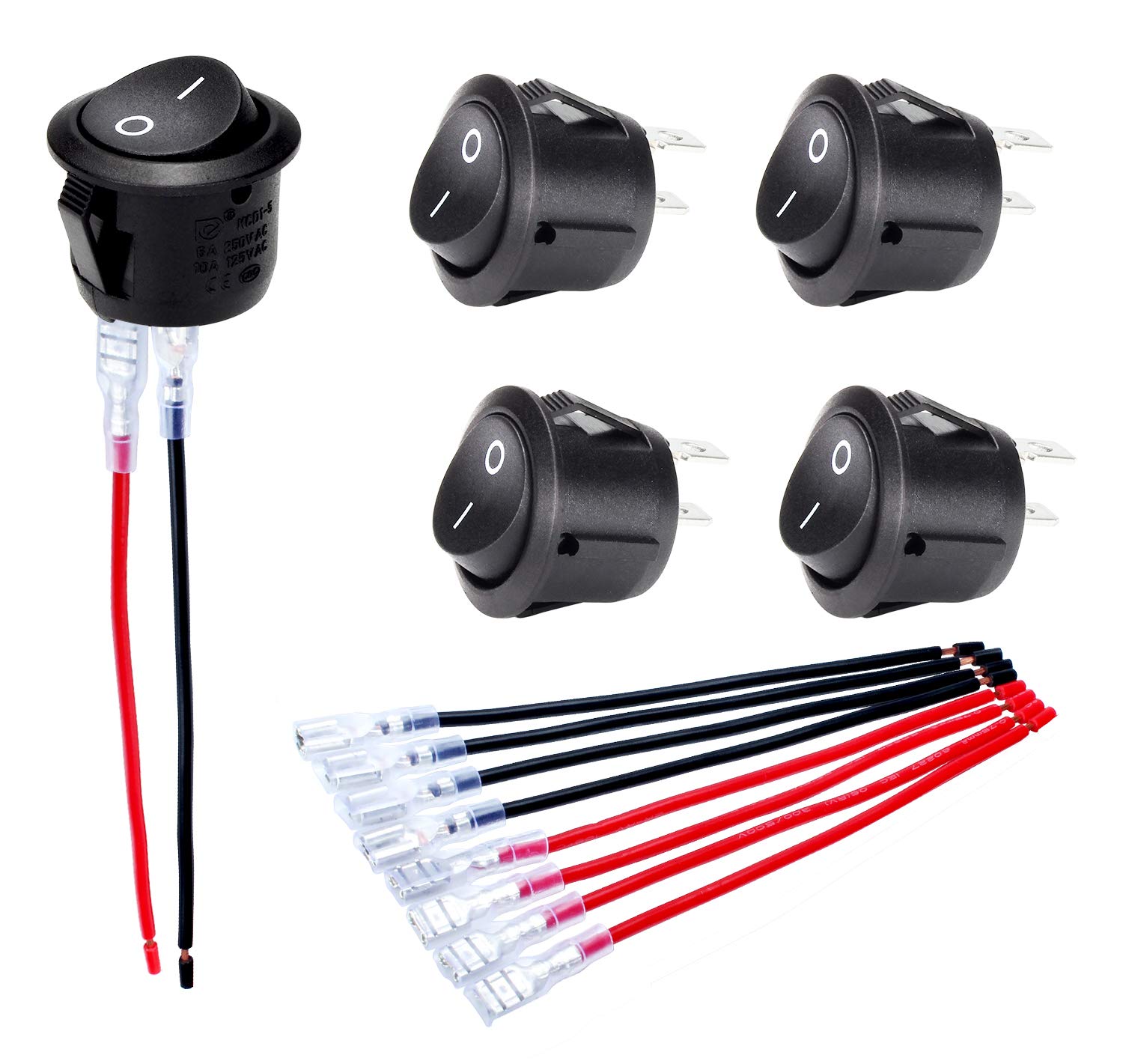 DaierTek ON-OFF Rundwippschalter SPST 20mm Mini 12 Volt DC Mini Rundkippschalter 12V für Auto Automotive RV 2 Pin Schalter 120V Verkabelt KCD1-5er-Pack