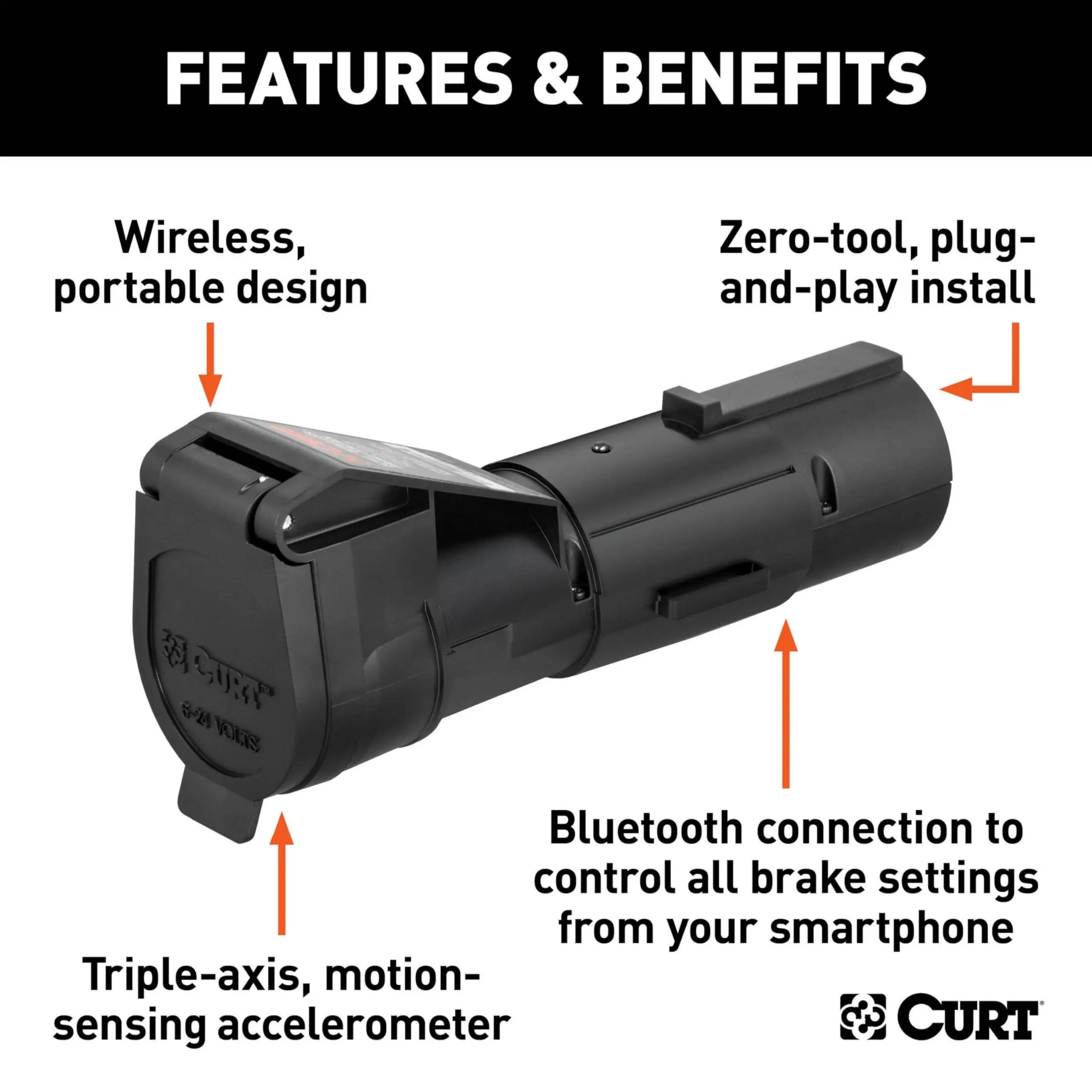 CURT 51180 Echo Mobile Electric Trailer Brake Controller with Bluetooth® Enabled Smartphone Connection, Proportional