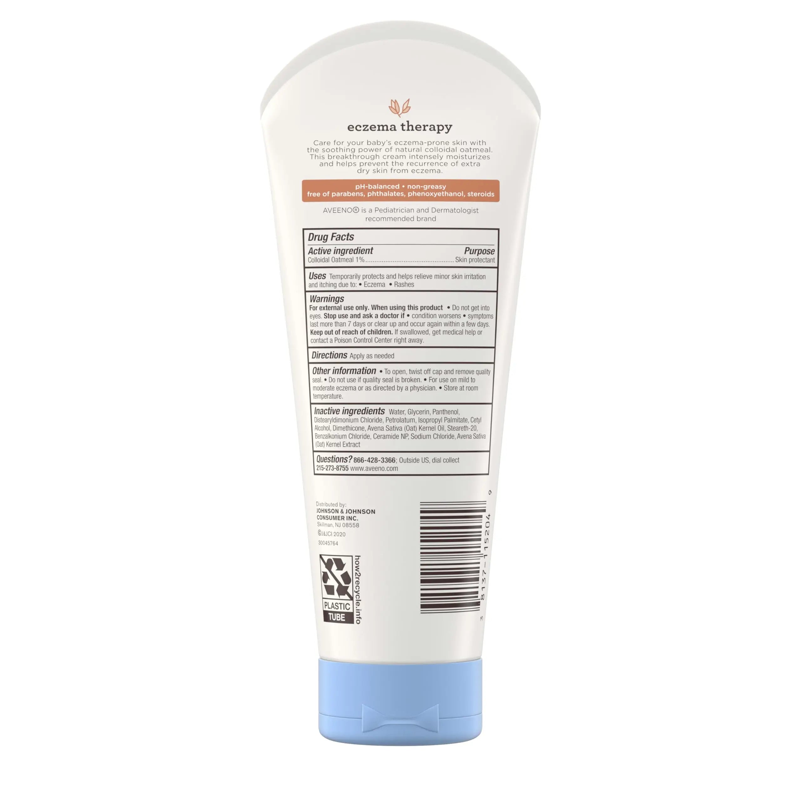 Aveeno Baby Eczema Therapy Moisturizing Cream, Natural Colloidal Oatmeal & Vitamin B5, Baby Eczema Cream for Dry, Itchy, Irritated Skin Due to Eczema, Paraben- & Steroid-Free, 7.3 oz